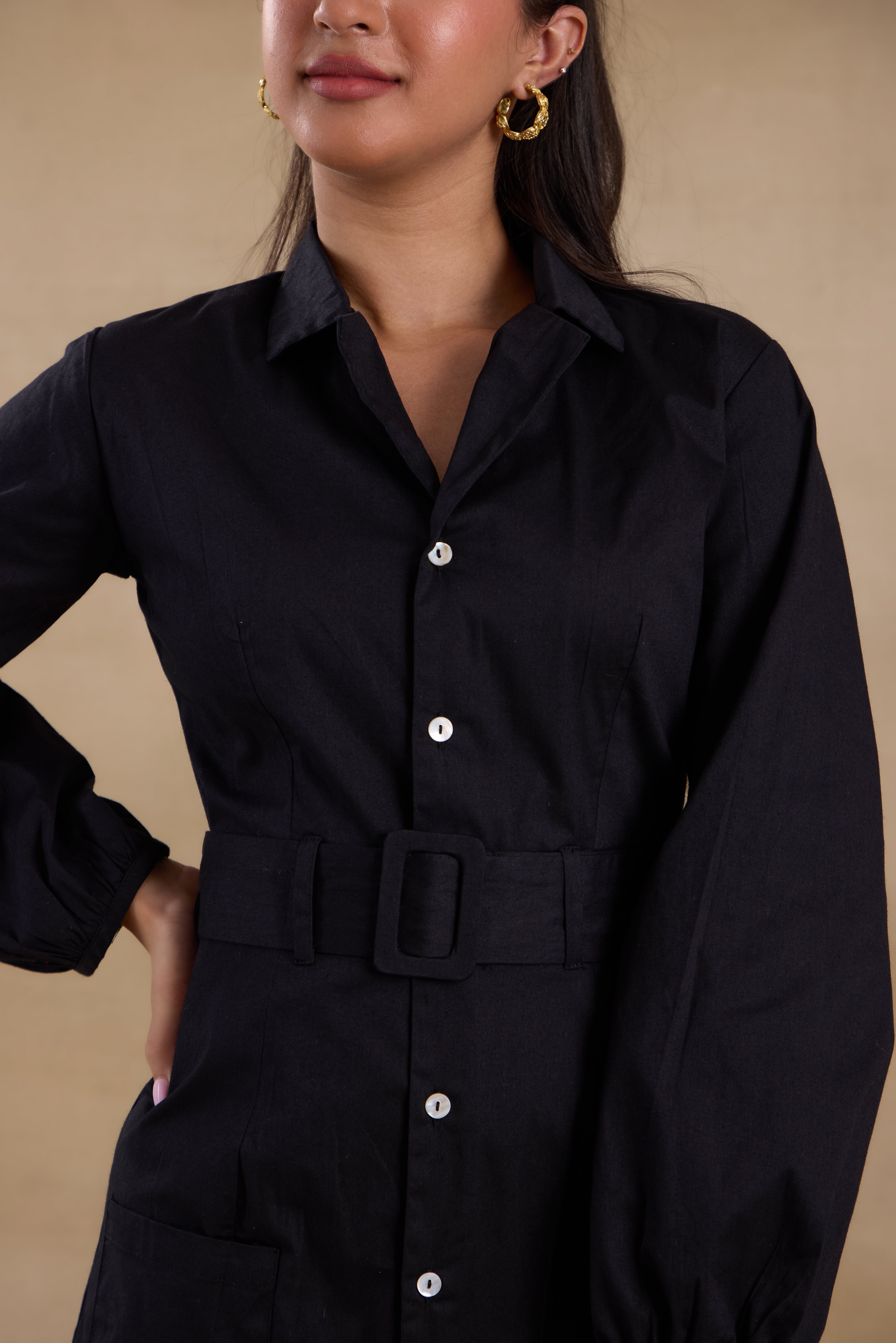 Alaya Essentials Black Belted Blazer Dress