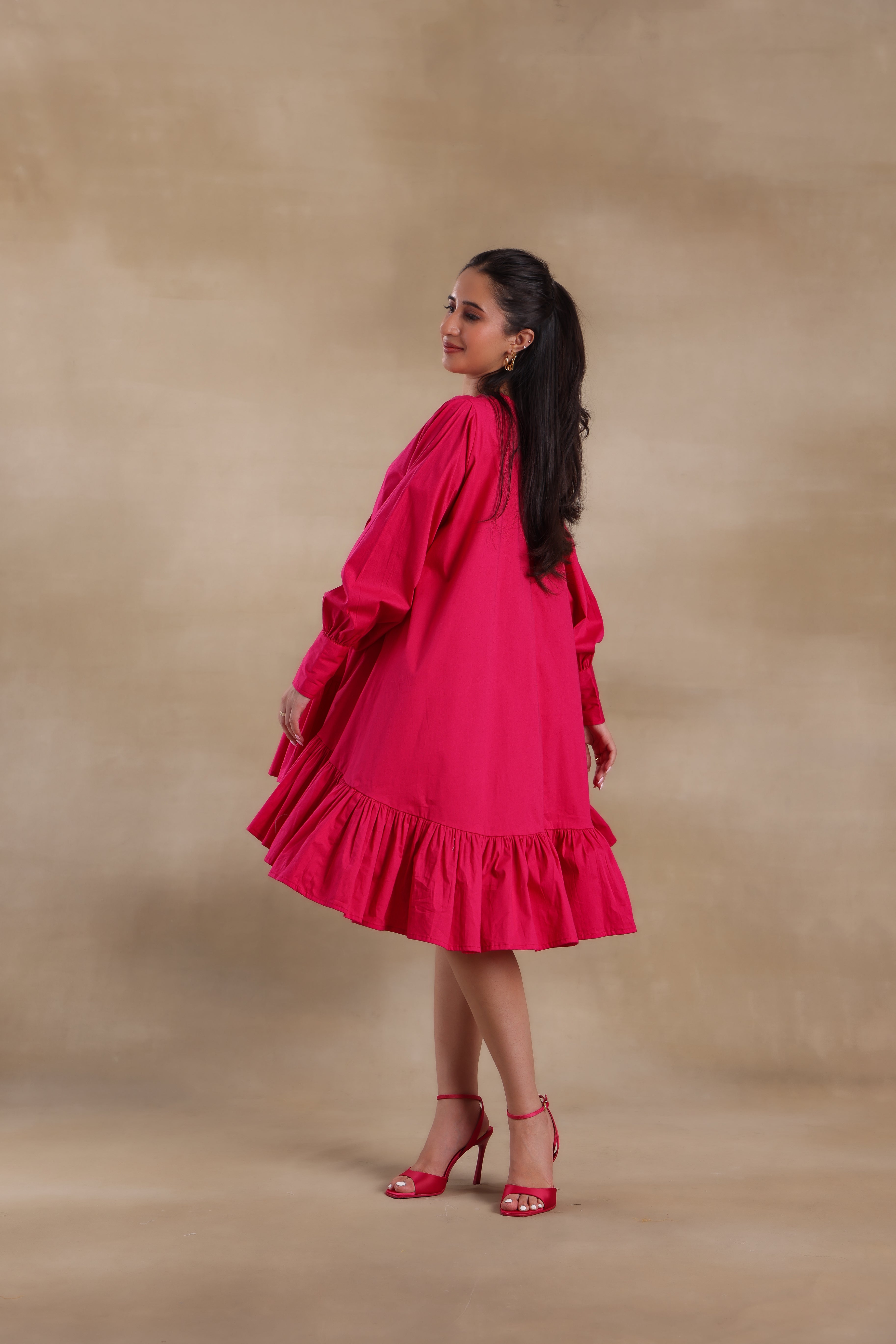 Alaya Essentials Fuchsia Tiered Ruffle Dress