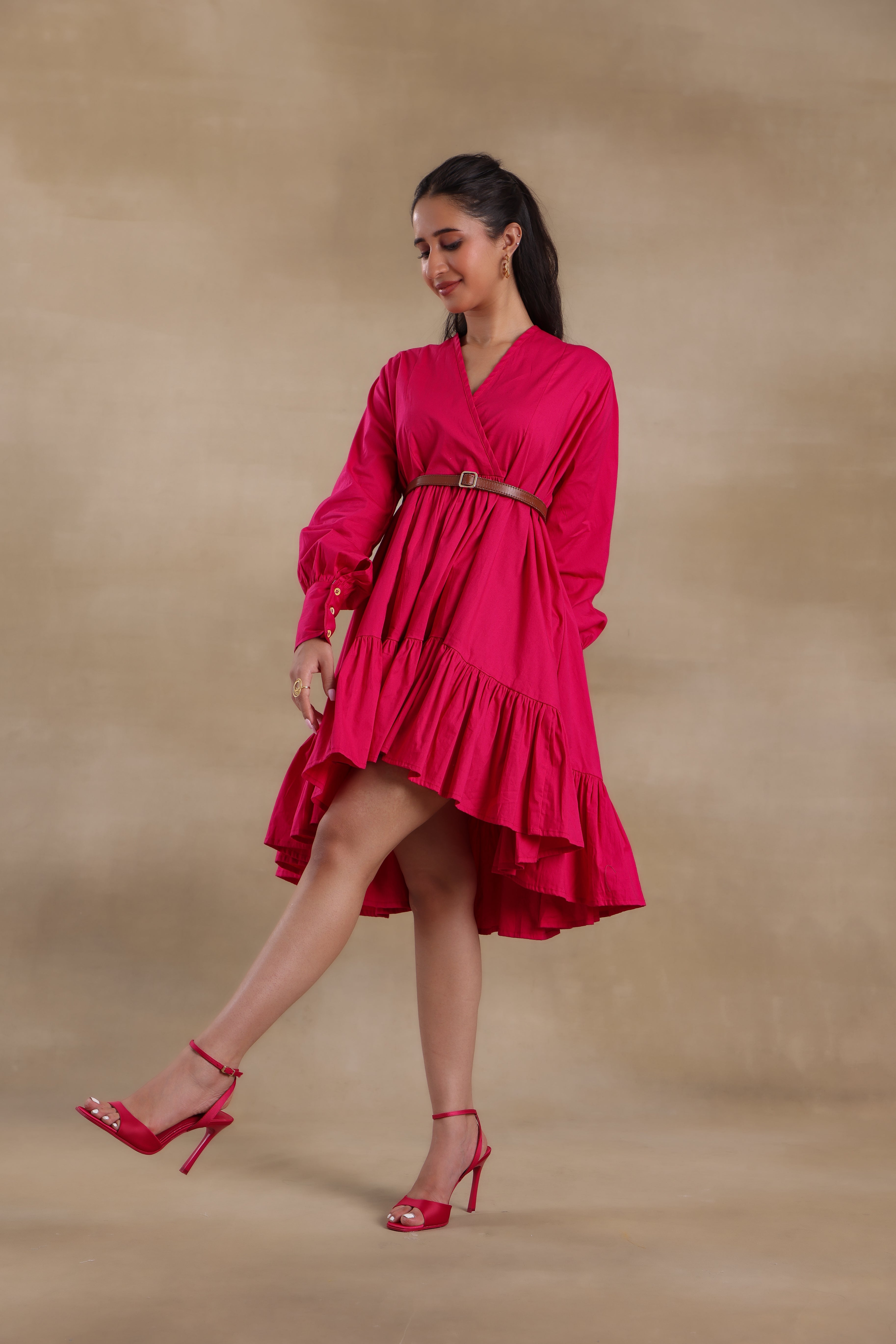 Alaya Essentials Fuchsia Tiered Ruffle Dress