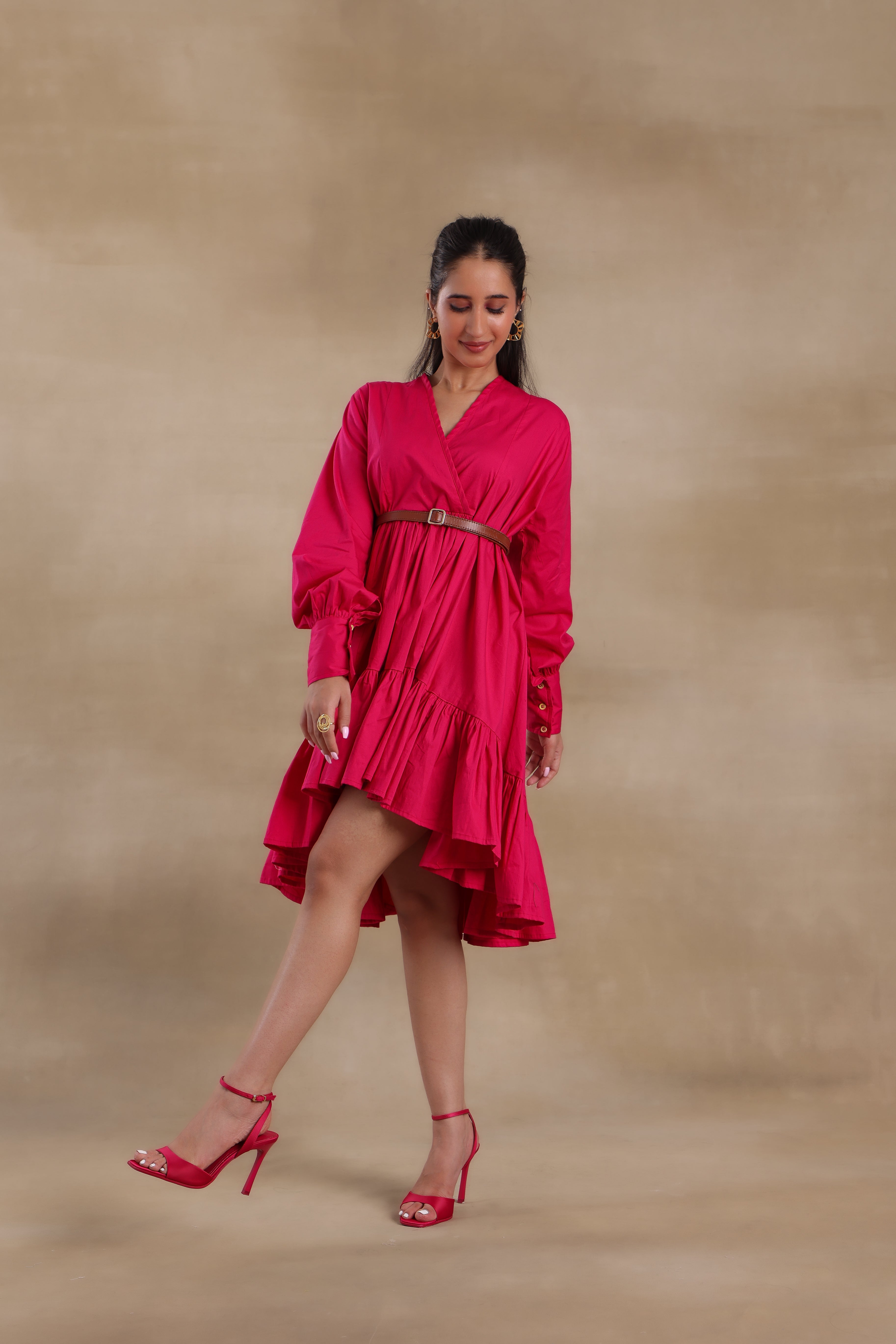 Alaya Essentials Fuchsia Tiered Ruffle Dress