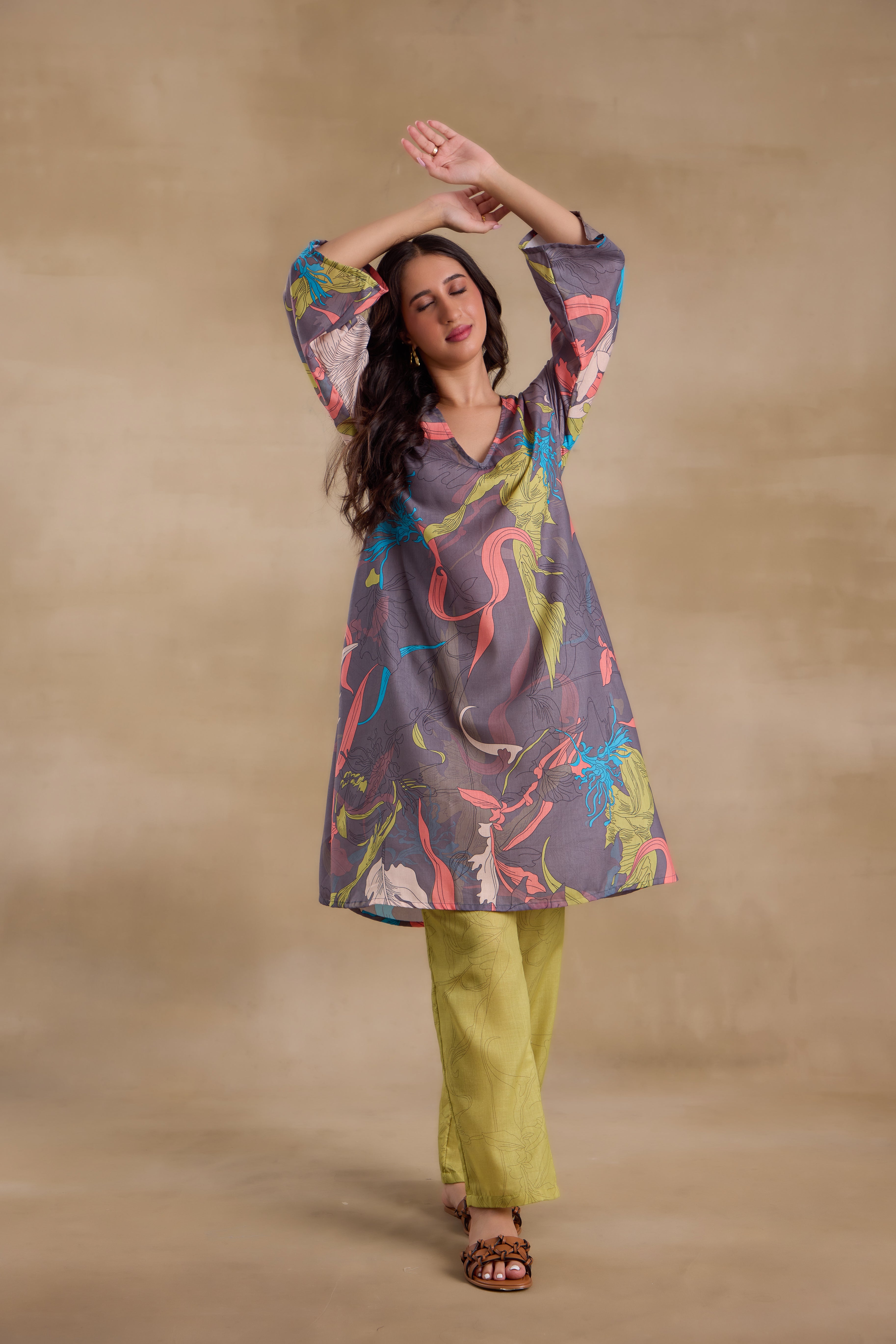 Alaya Pure Cotton Green Abstract Floral Kurta Set