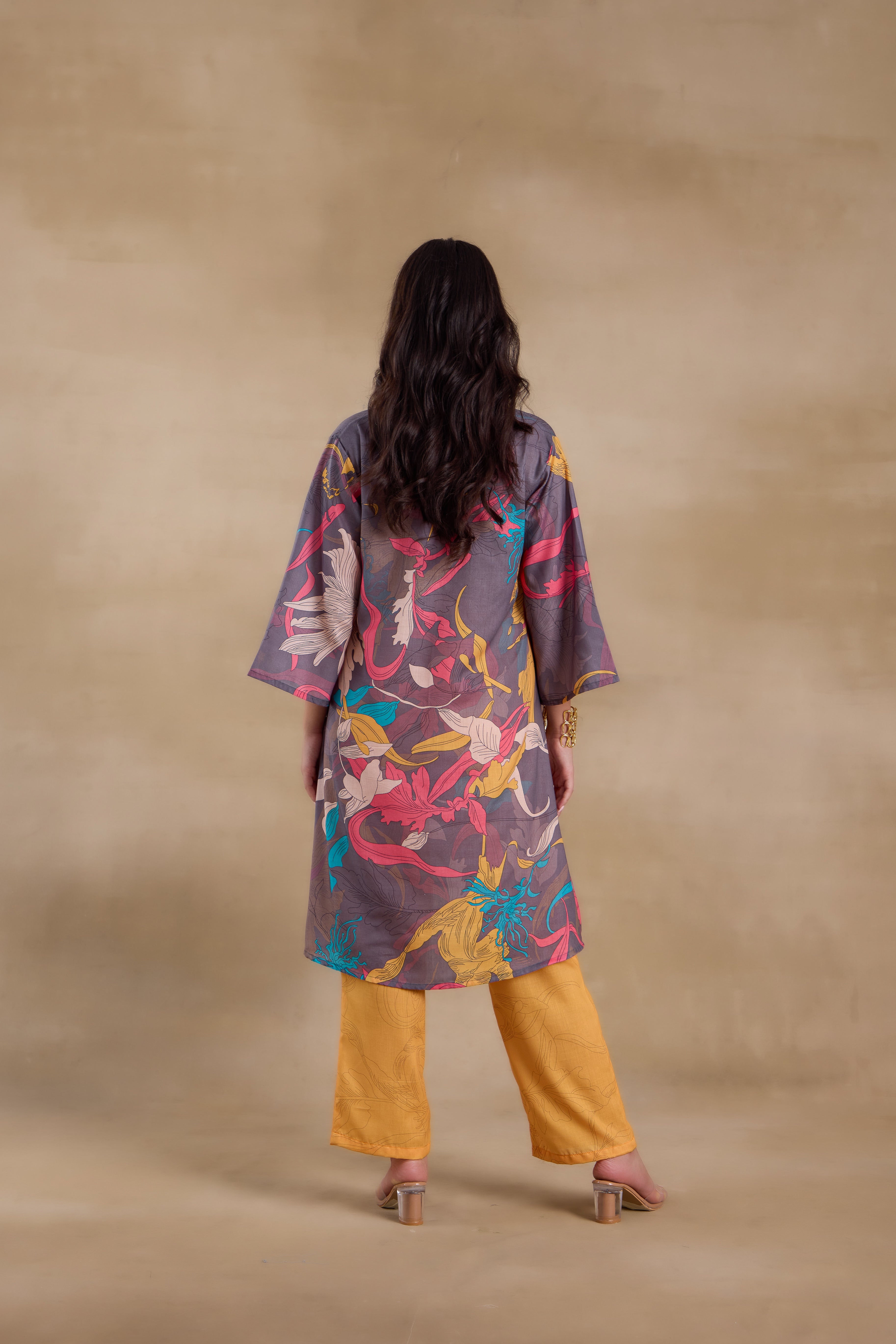 Alaya Pure Cotton Yellow Abstract Floral Kurta Set