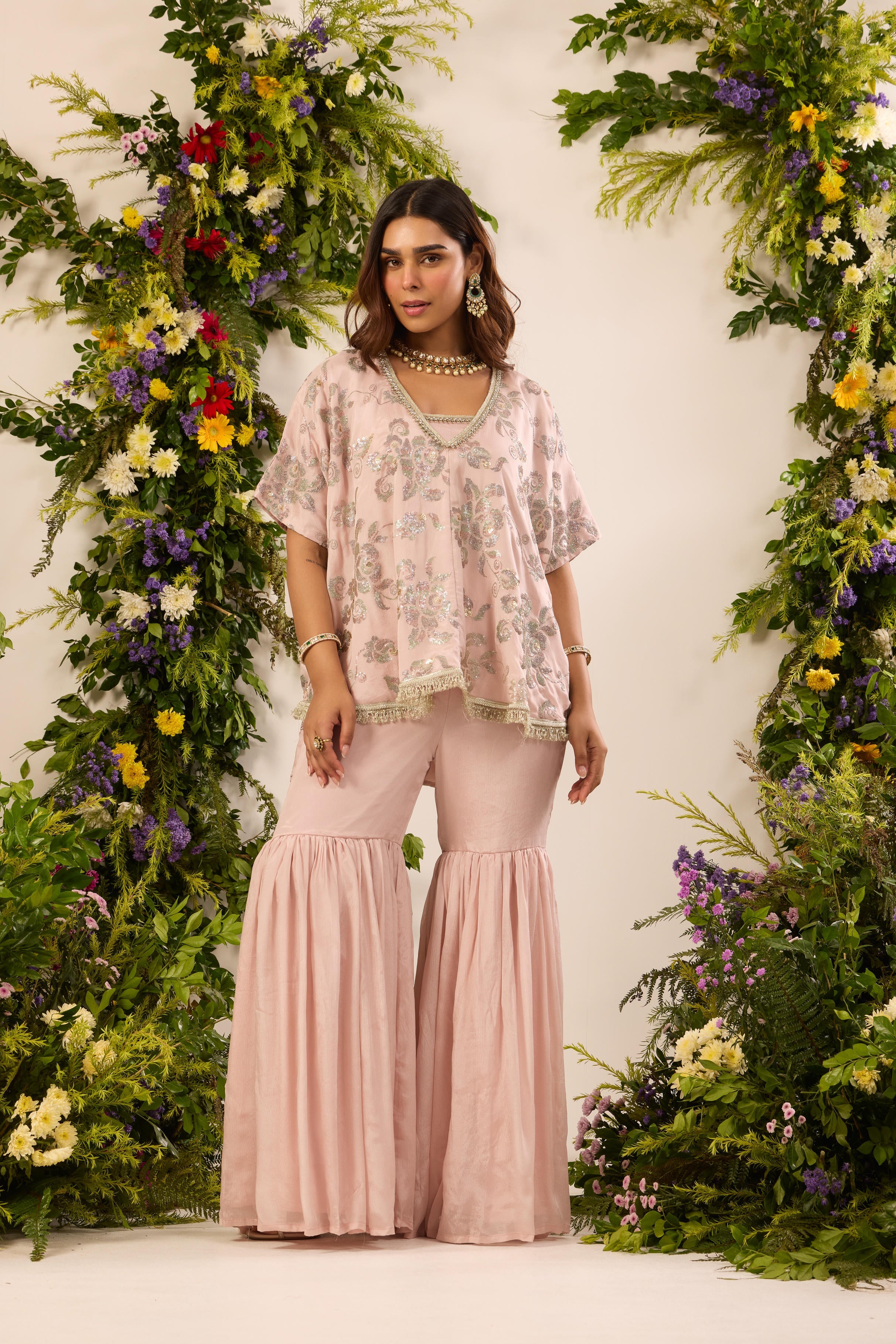 Mastaani Blush Bloom Sharara Set