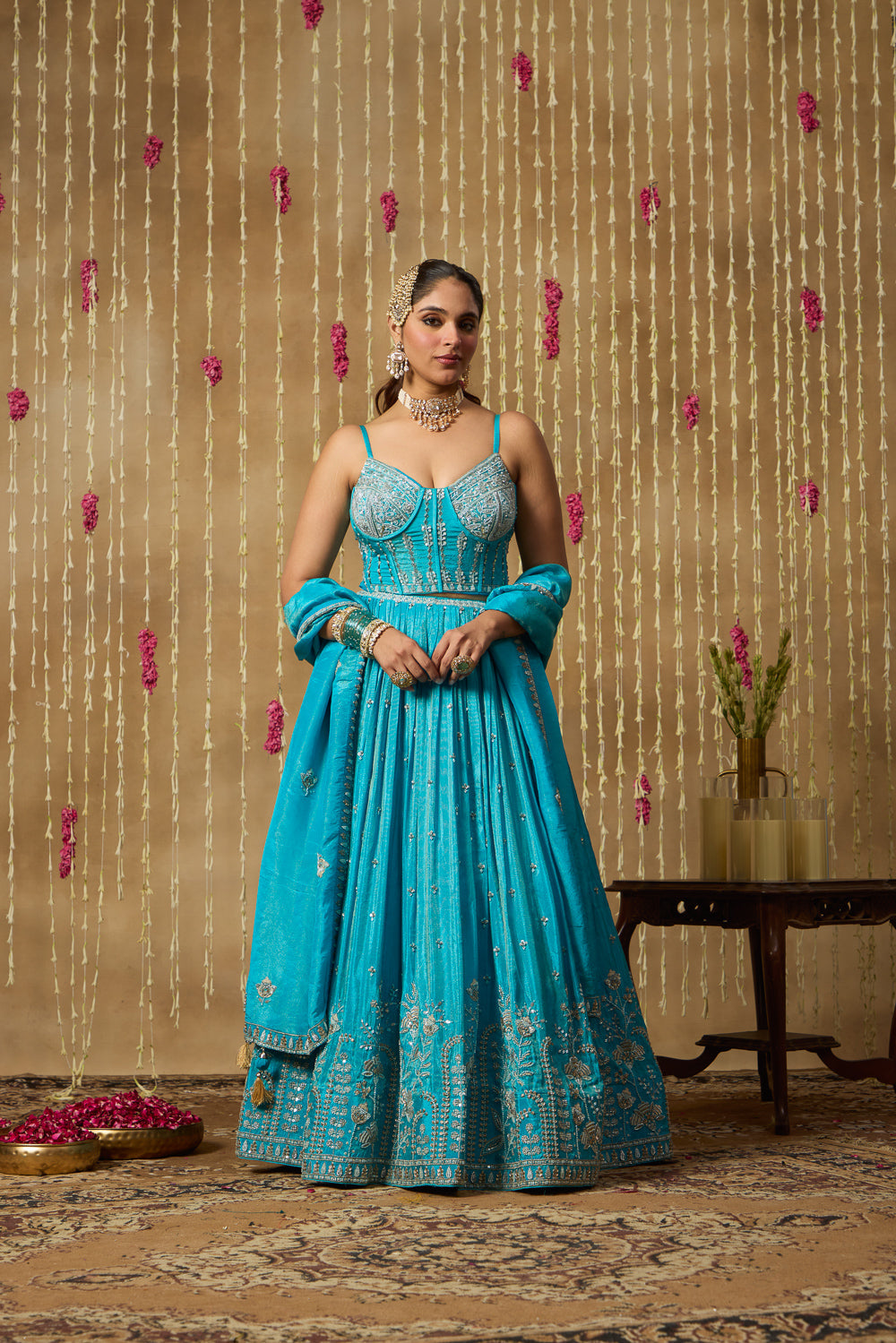 Jhoom Turquoise Bloom Embroidered Lehenga Set