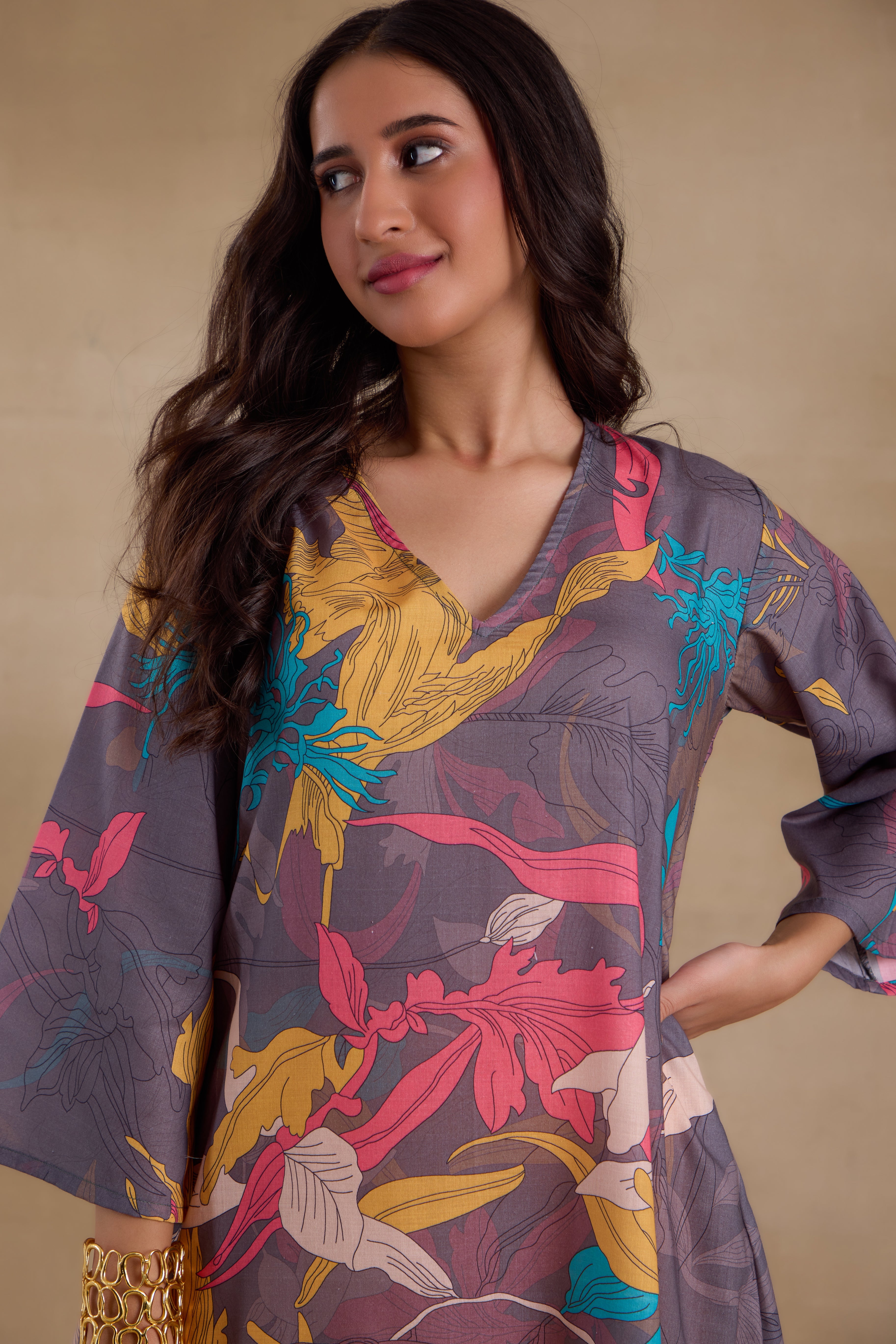 Alaya Pure Cotton Yellow Abstract Floral Kurta Set