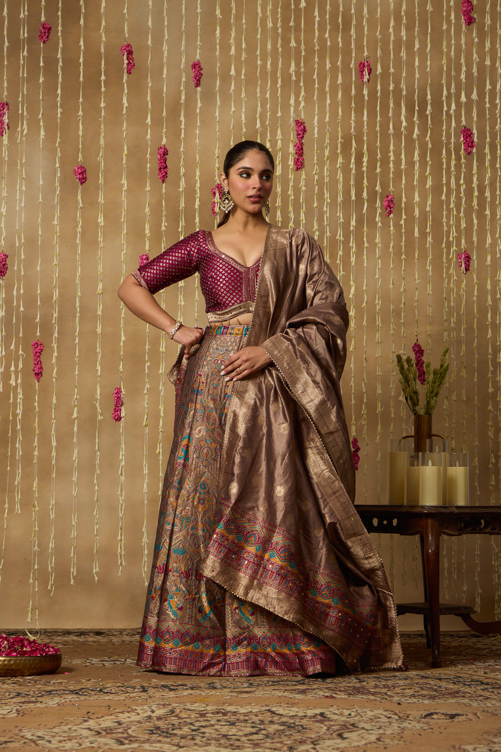 Jhoom Contrast Banarasi Lehenga Set