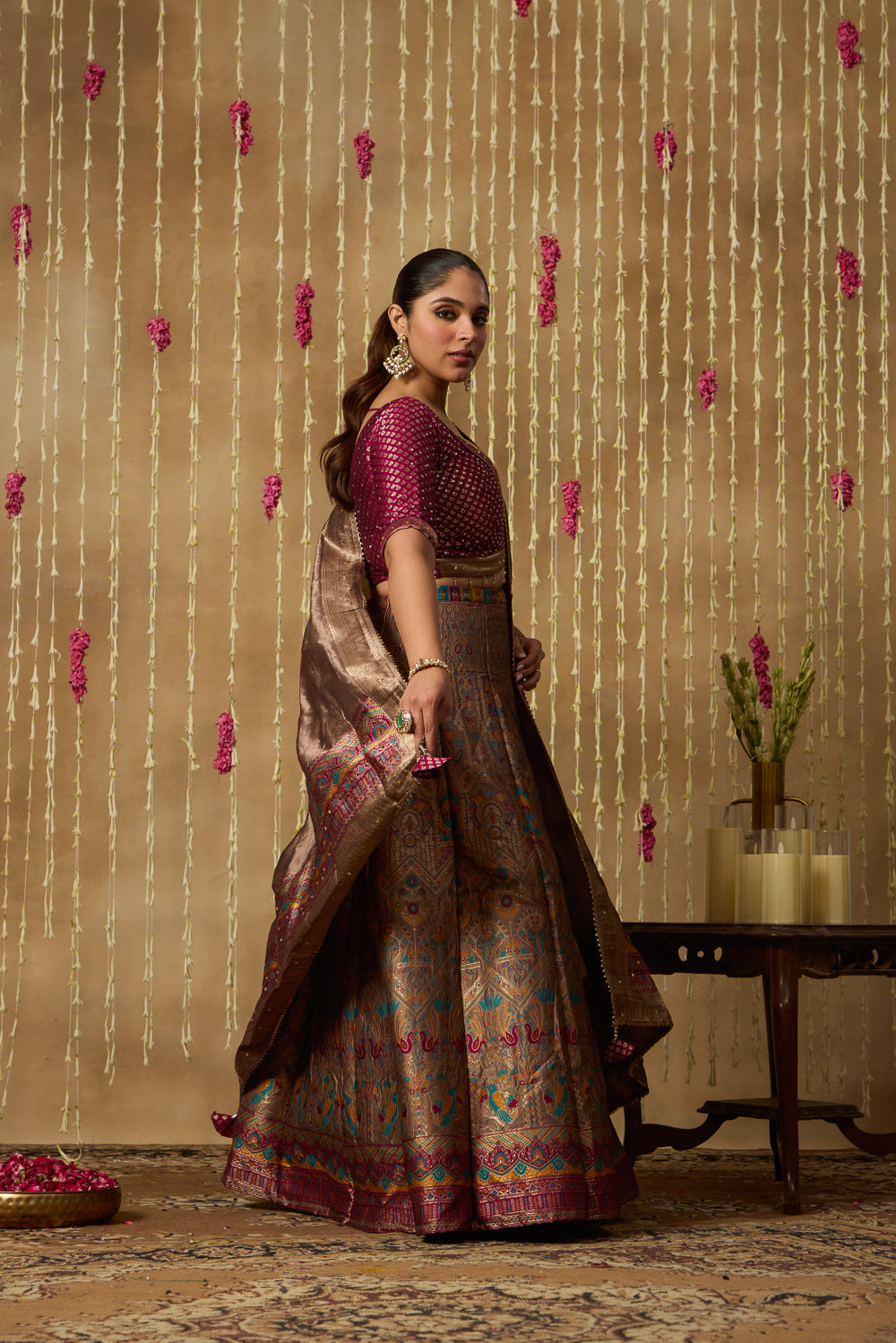 Jhoom Contrast Banarasi Lehenga Set