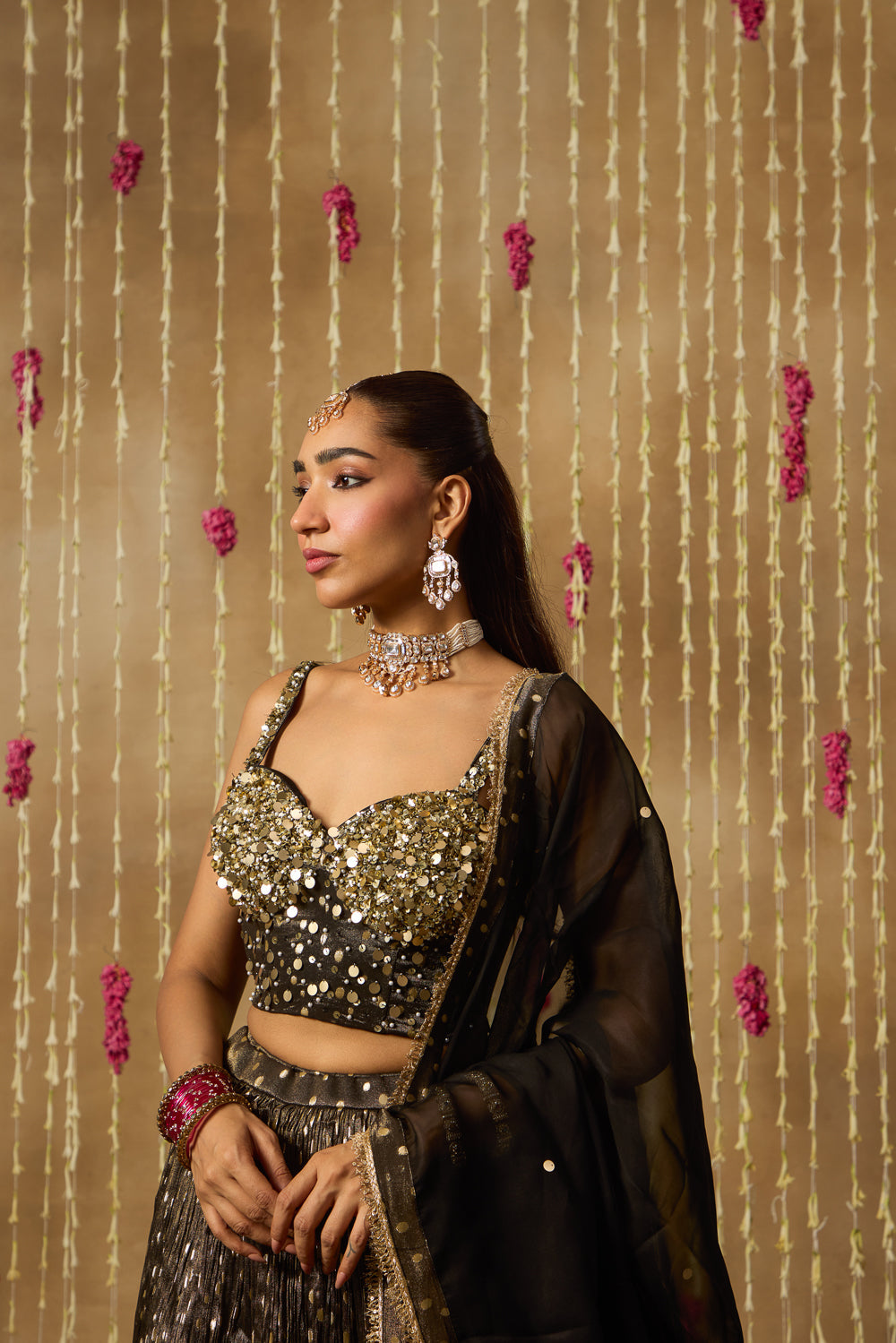 Jhoom Noir Gold Lehenga Set