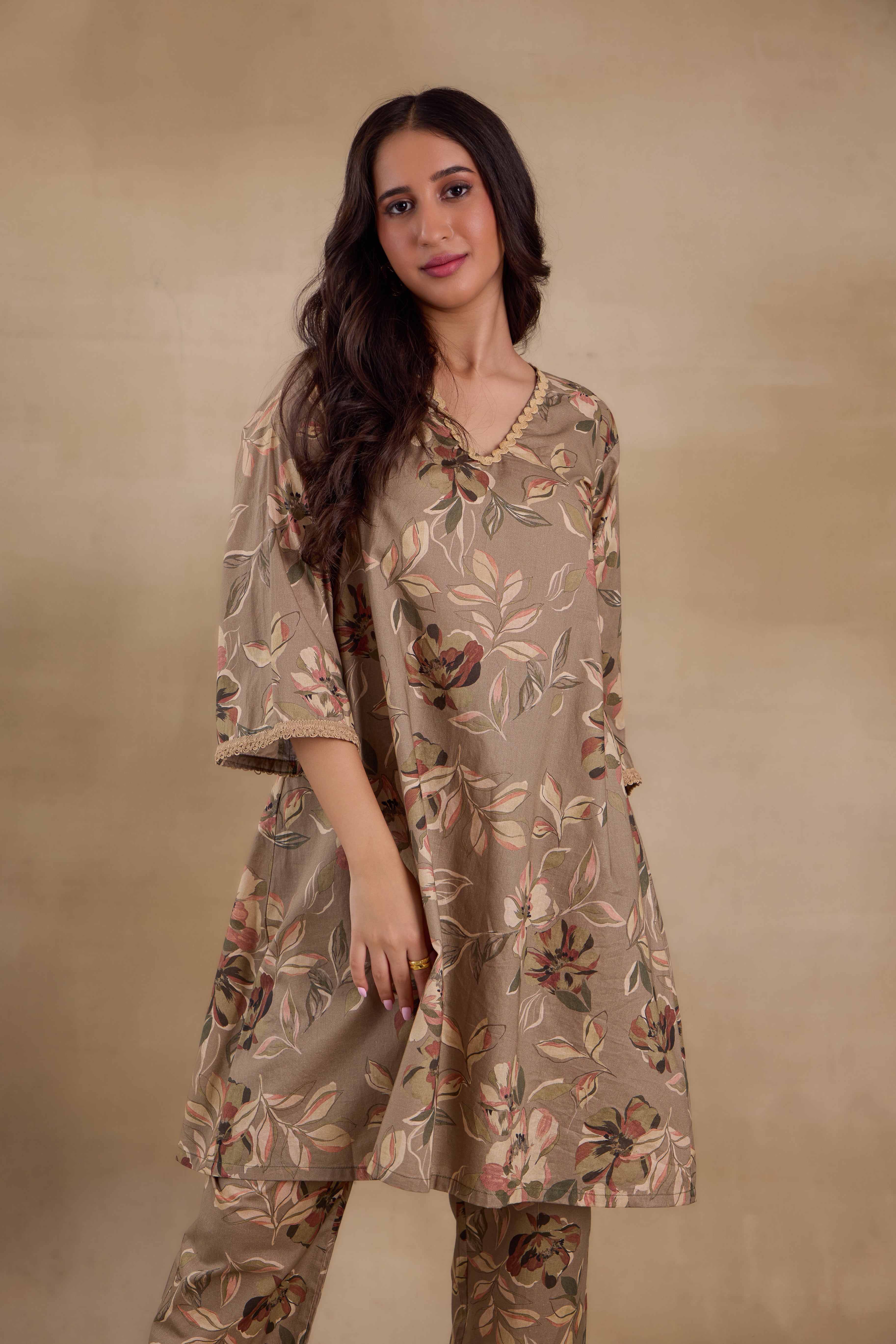 Alaya Premium Cotton Green Floral Kurta Set