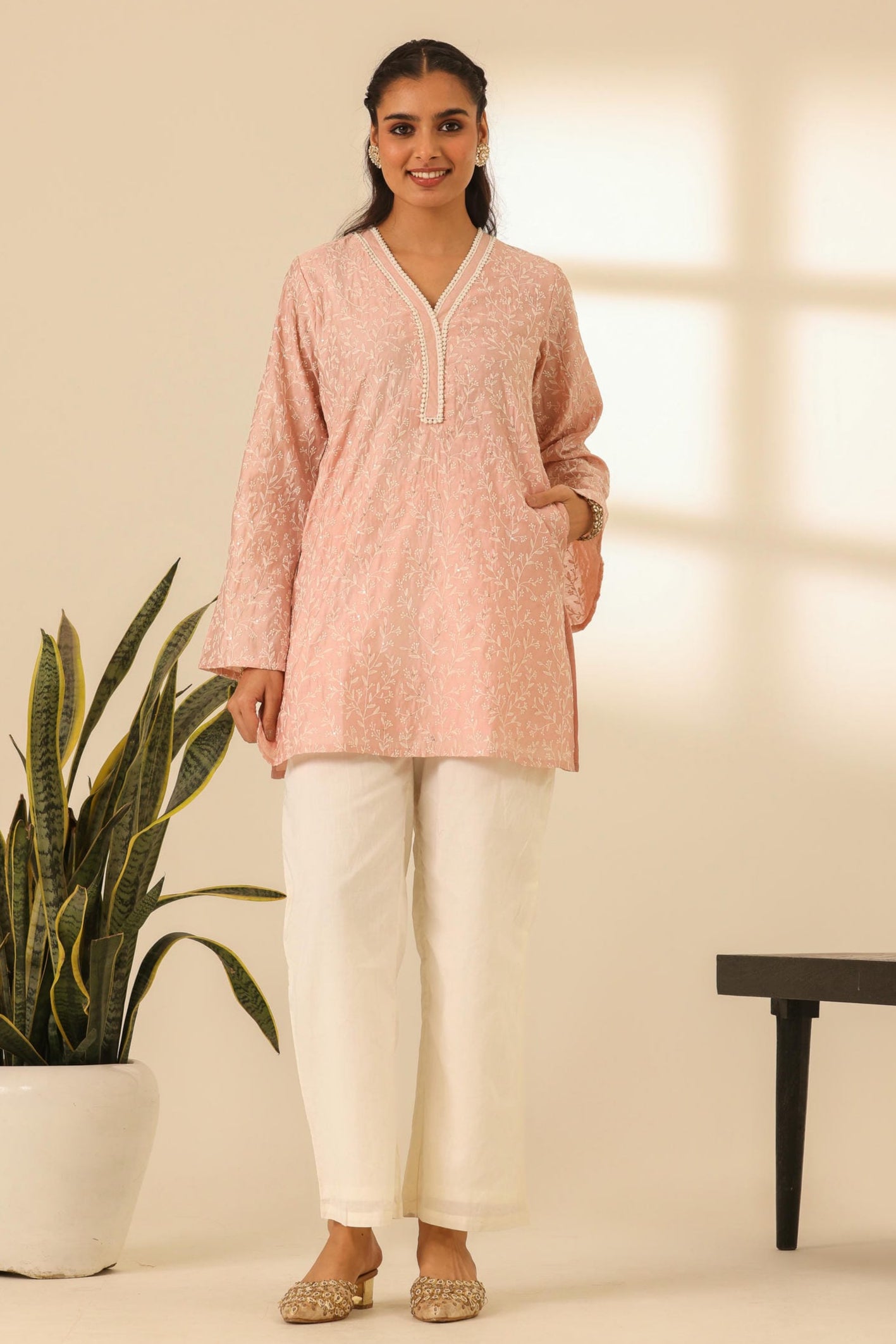 Rangrez Petal Pink Embroidered Kurta
