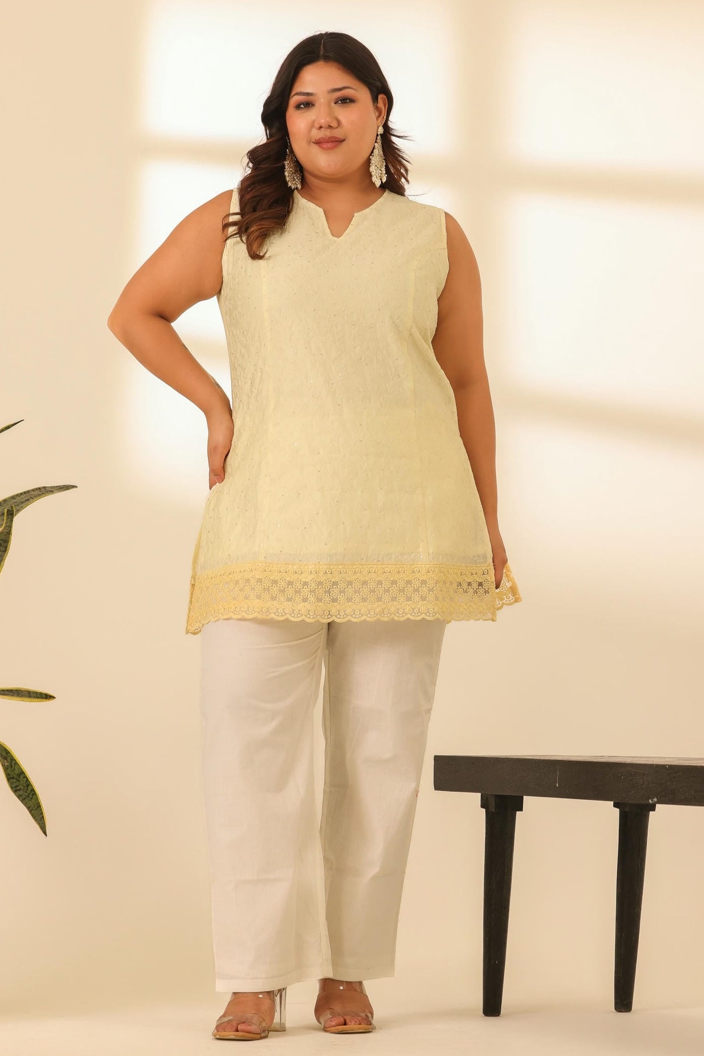 Rangrez Butter Yellow Embroidered Short Kurta