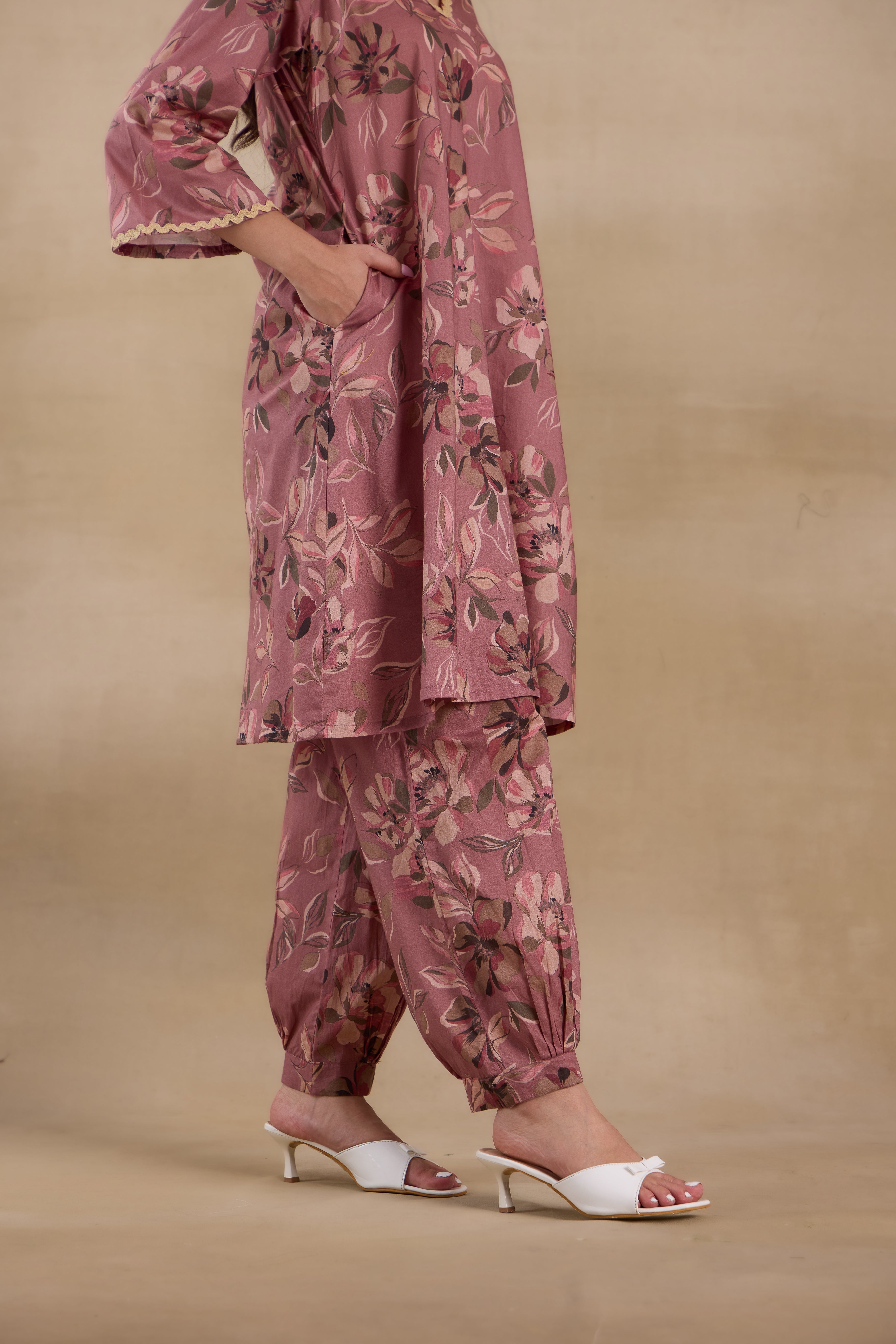 Alaya Premium Cotton Pink Floral Kurta Set