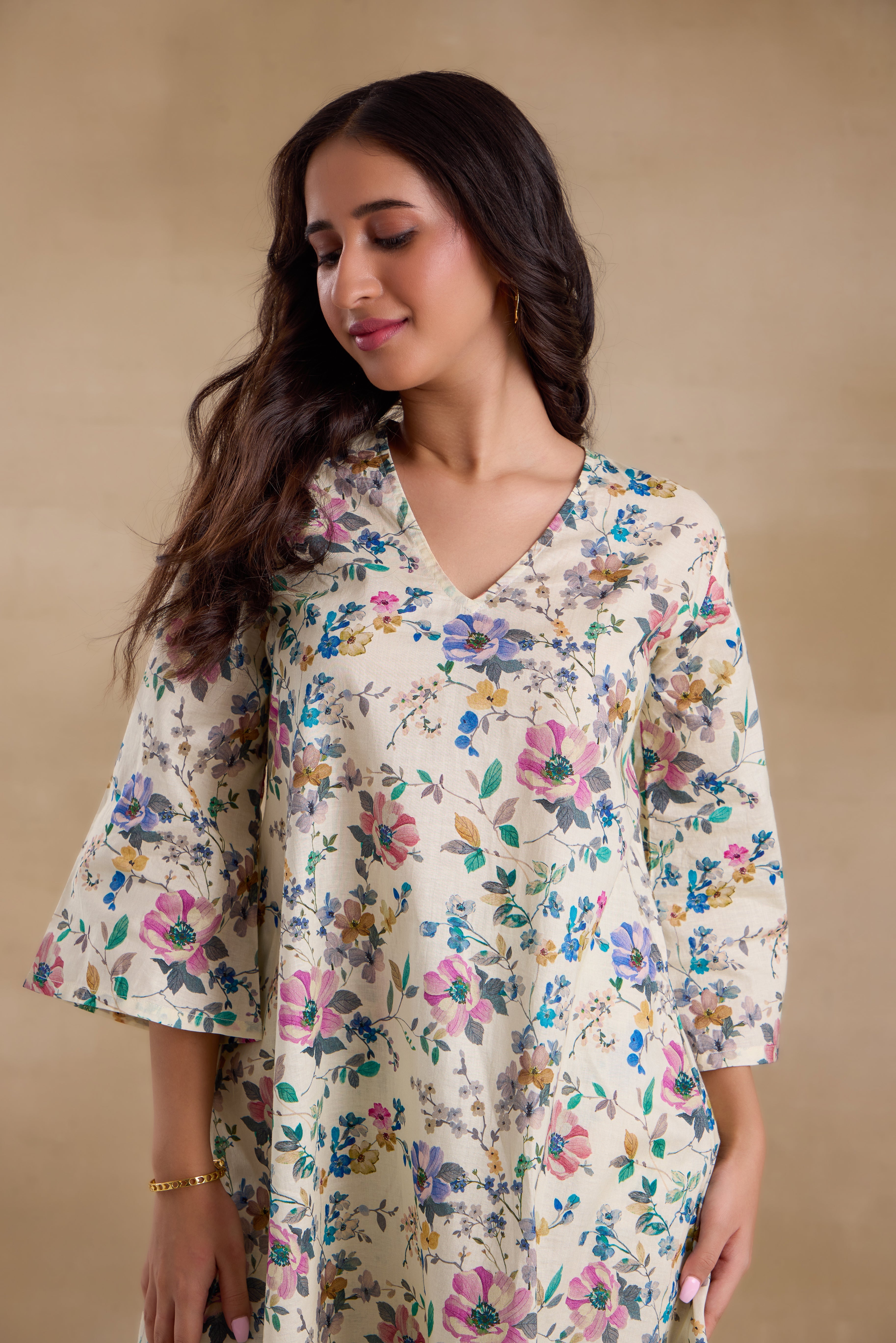 Alaya Pure Cotton Ivory Floral Kurta Set