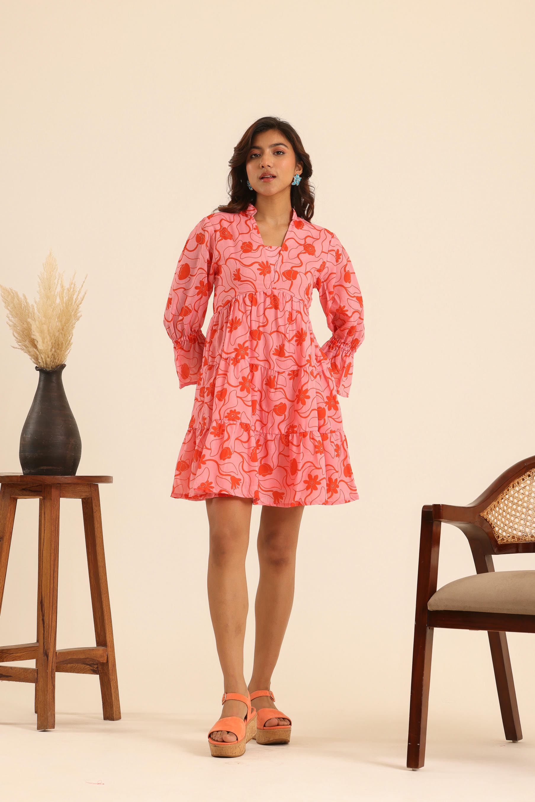 Rangrez Flamingo Tiered Dress