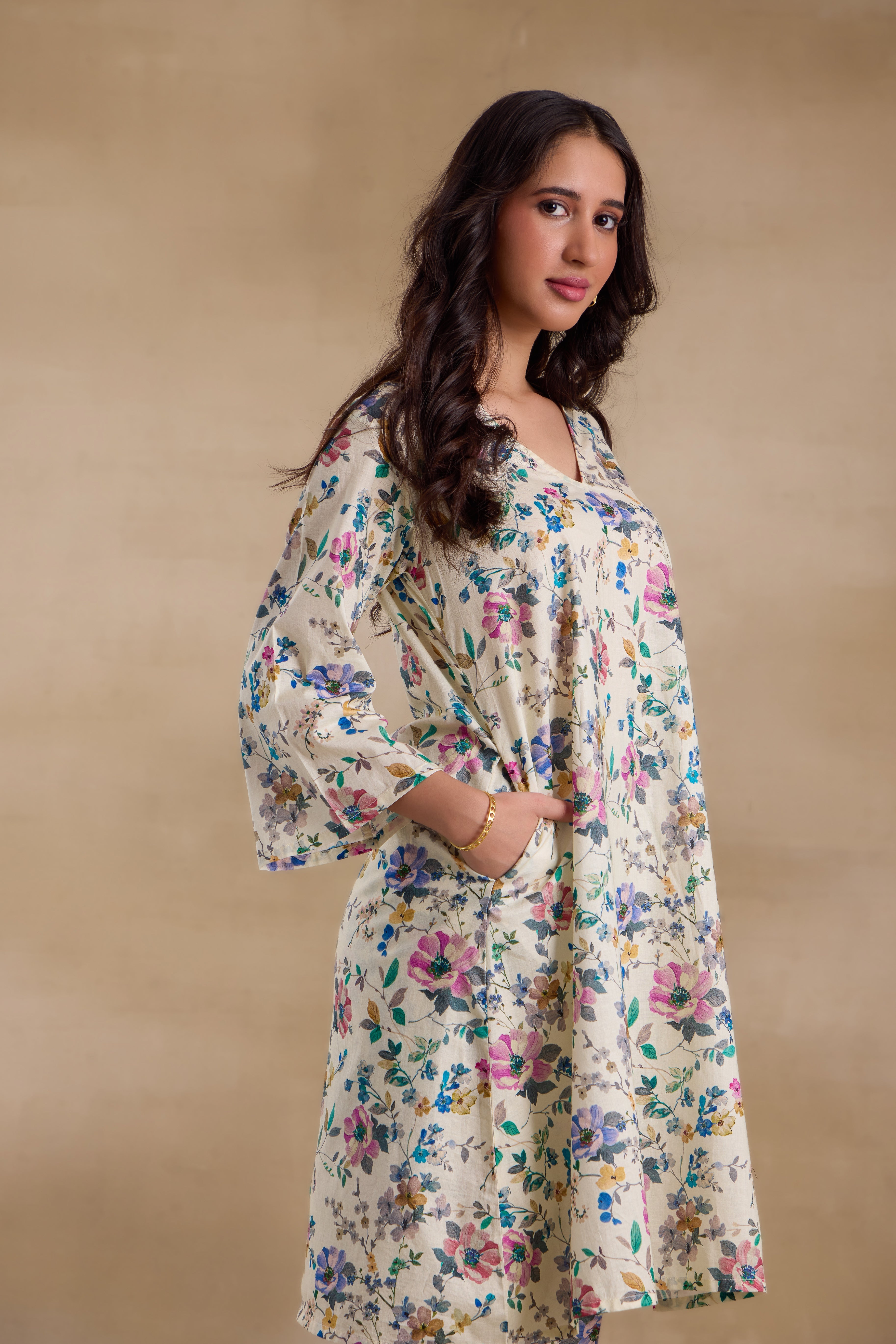 Alaya Pure Cotton Ivory Floral Kurta Set