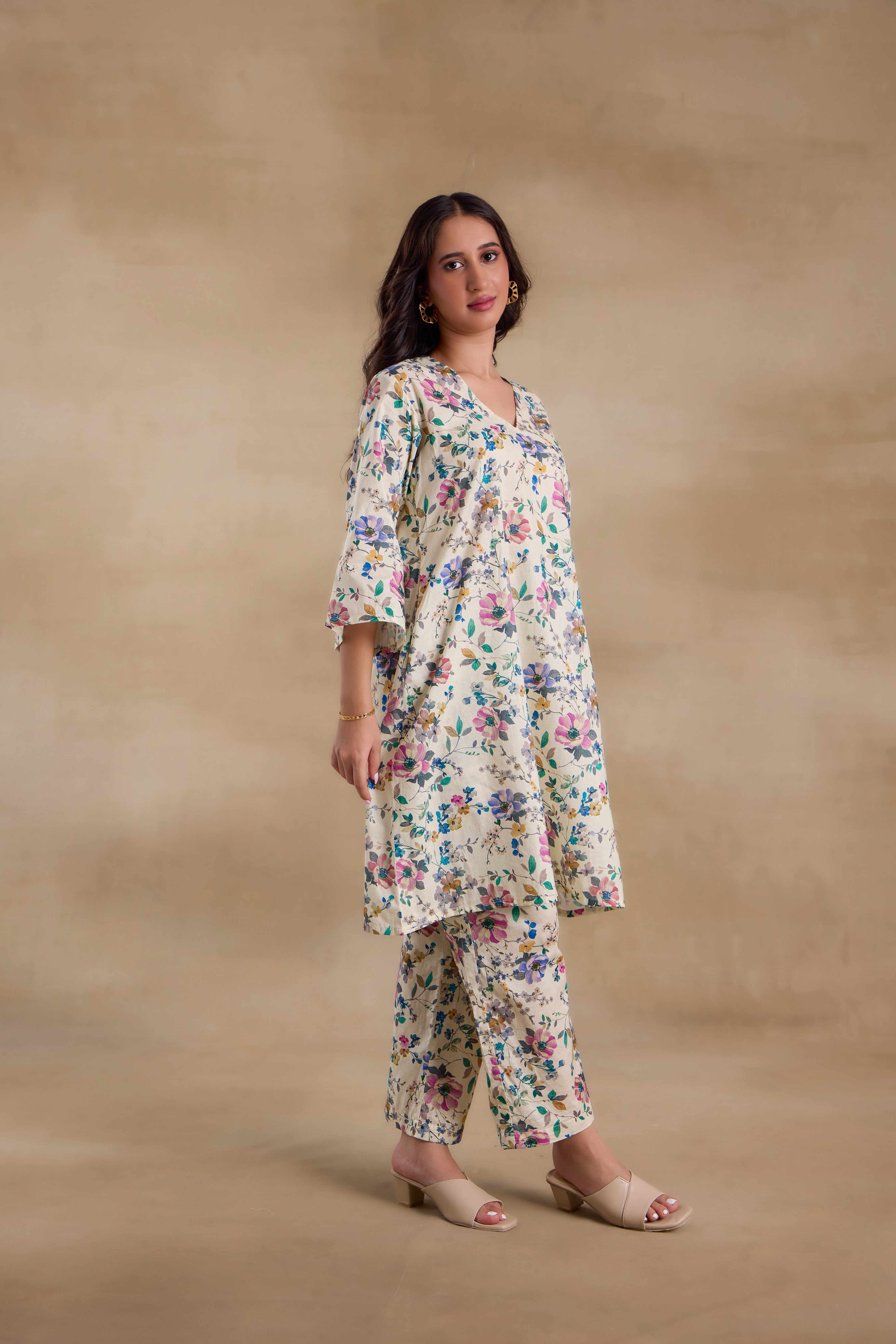 Alaya Pure Cotton Ivory Floral Kurta Set