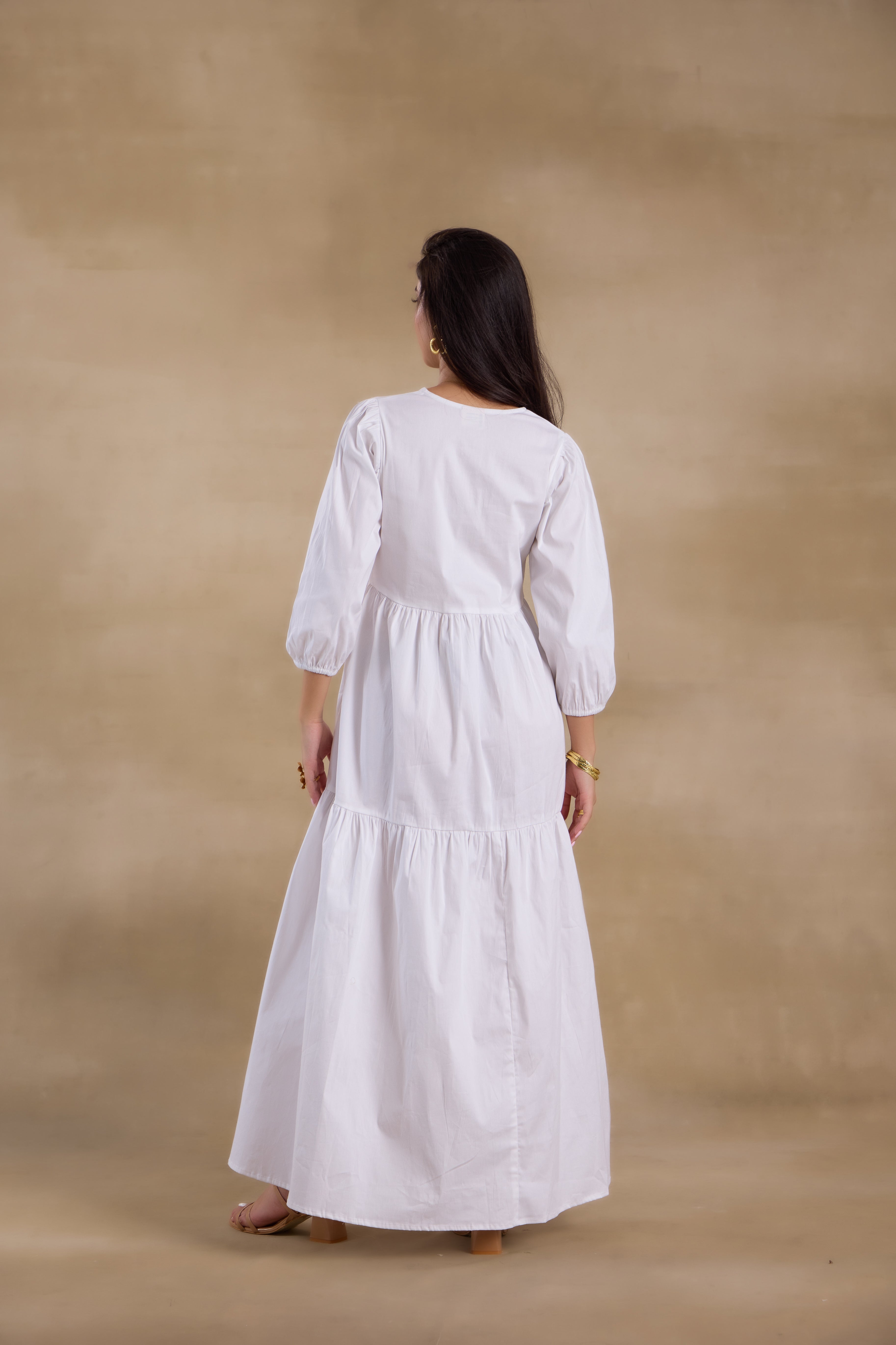 Alaya Essentials White Flared Long Dress