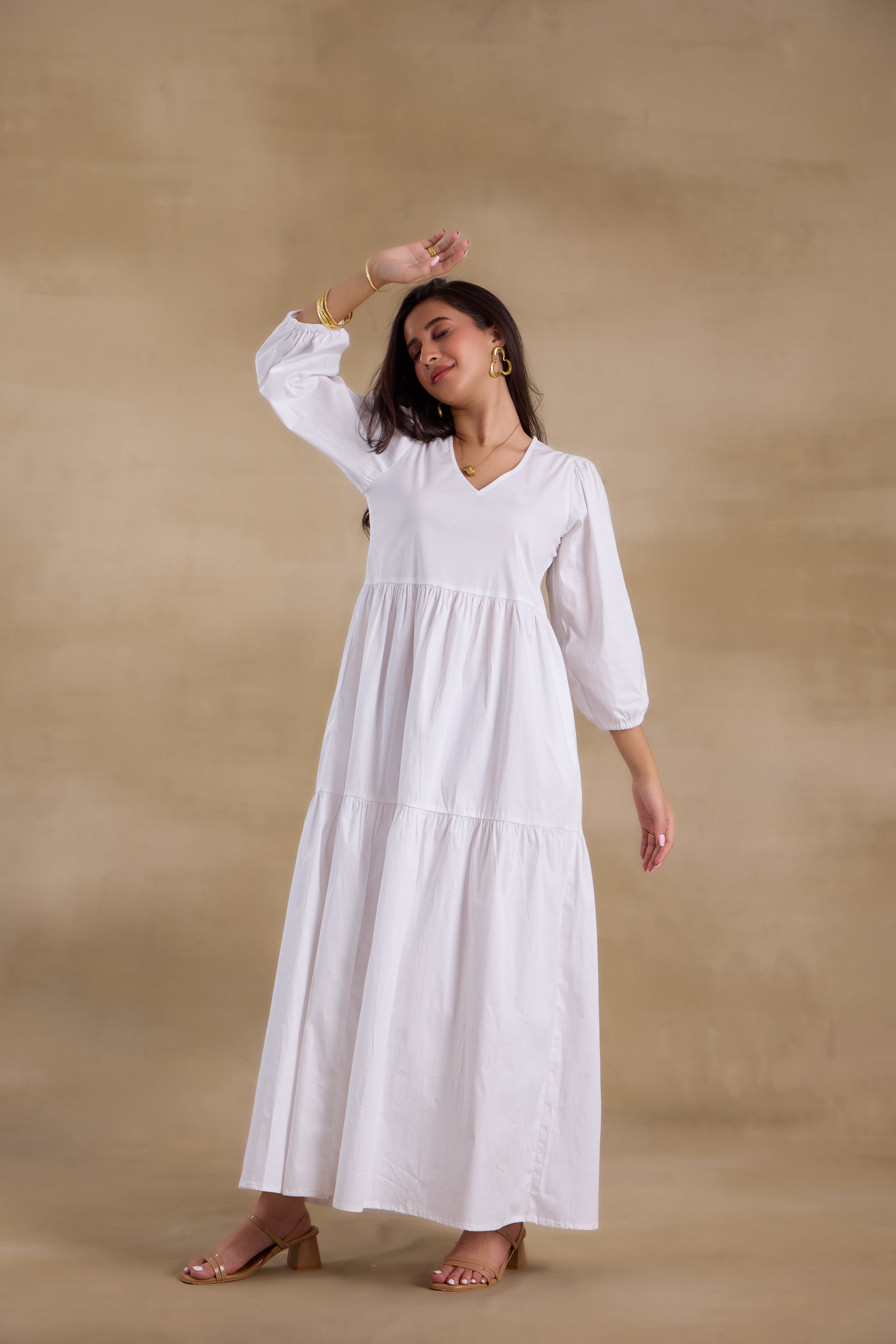 Alaya Essentials White Flared Long Dress