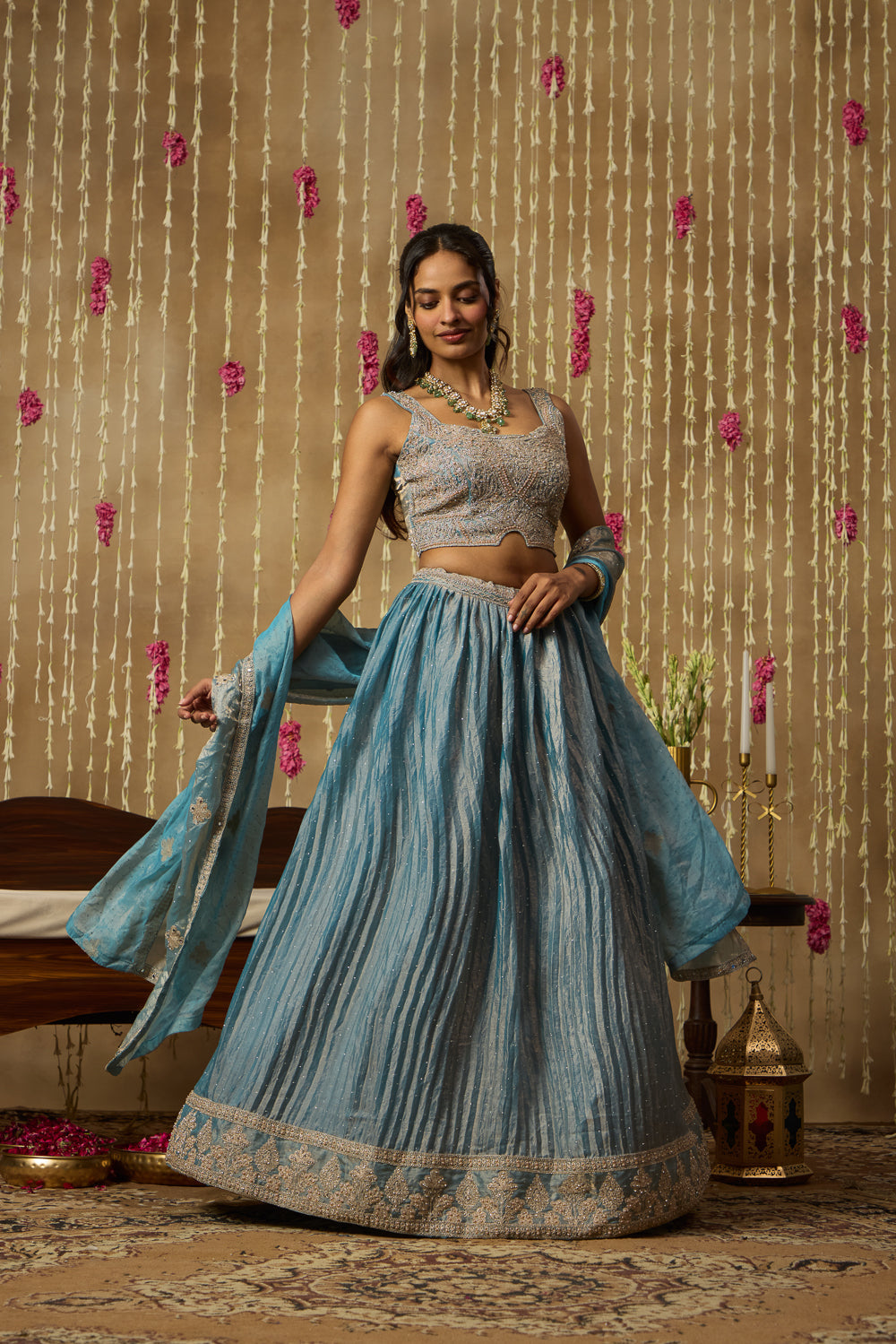 Jhoom Ice Blue Shimmer Lehenga Set