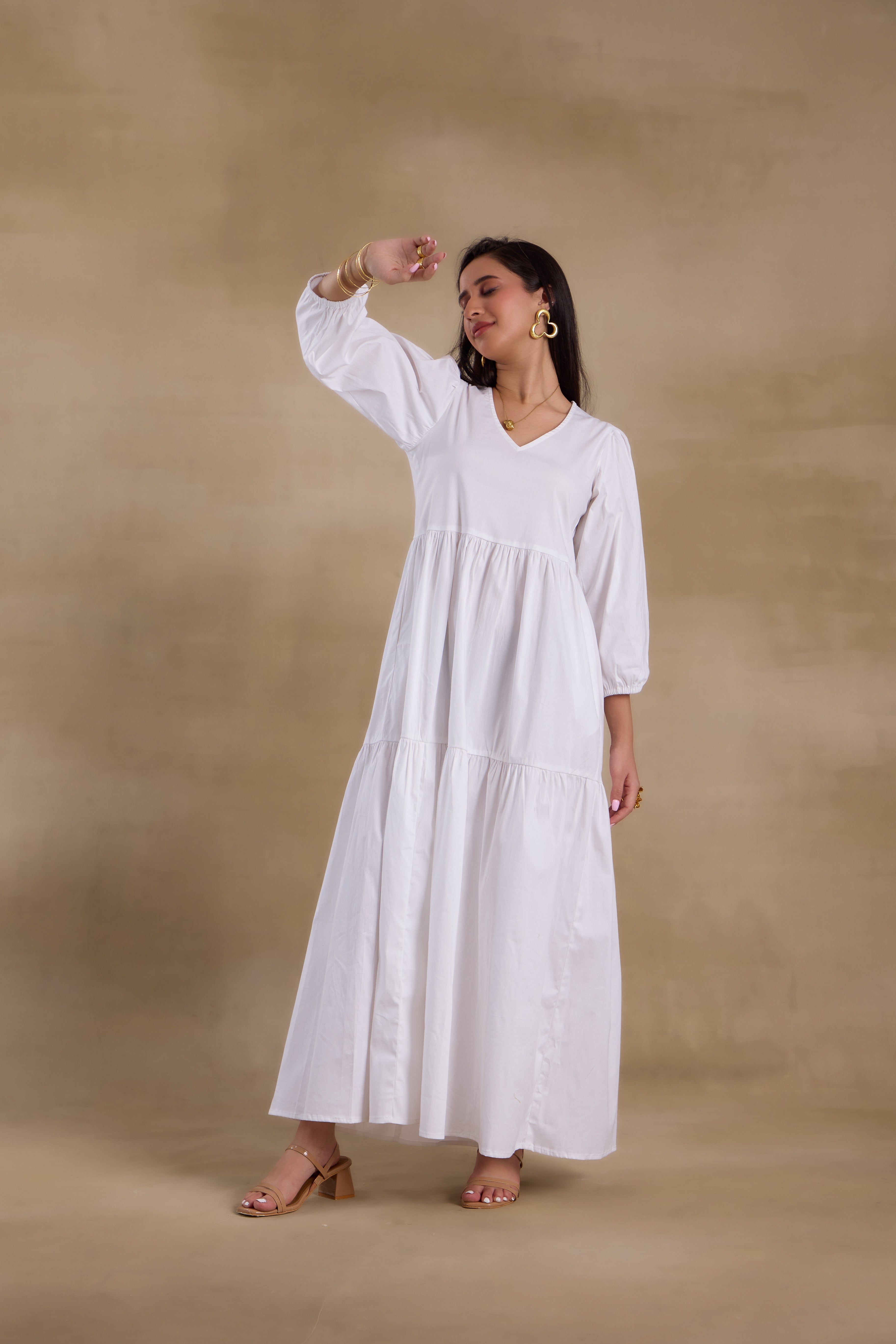 Alaya Essentials White Flared Long Dress