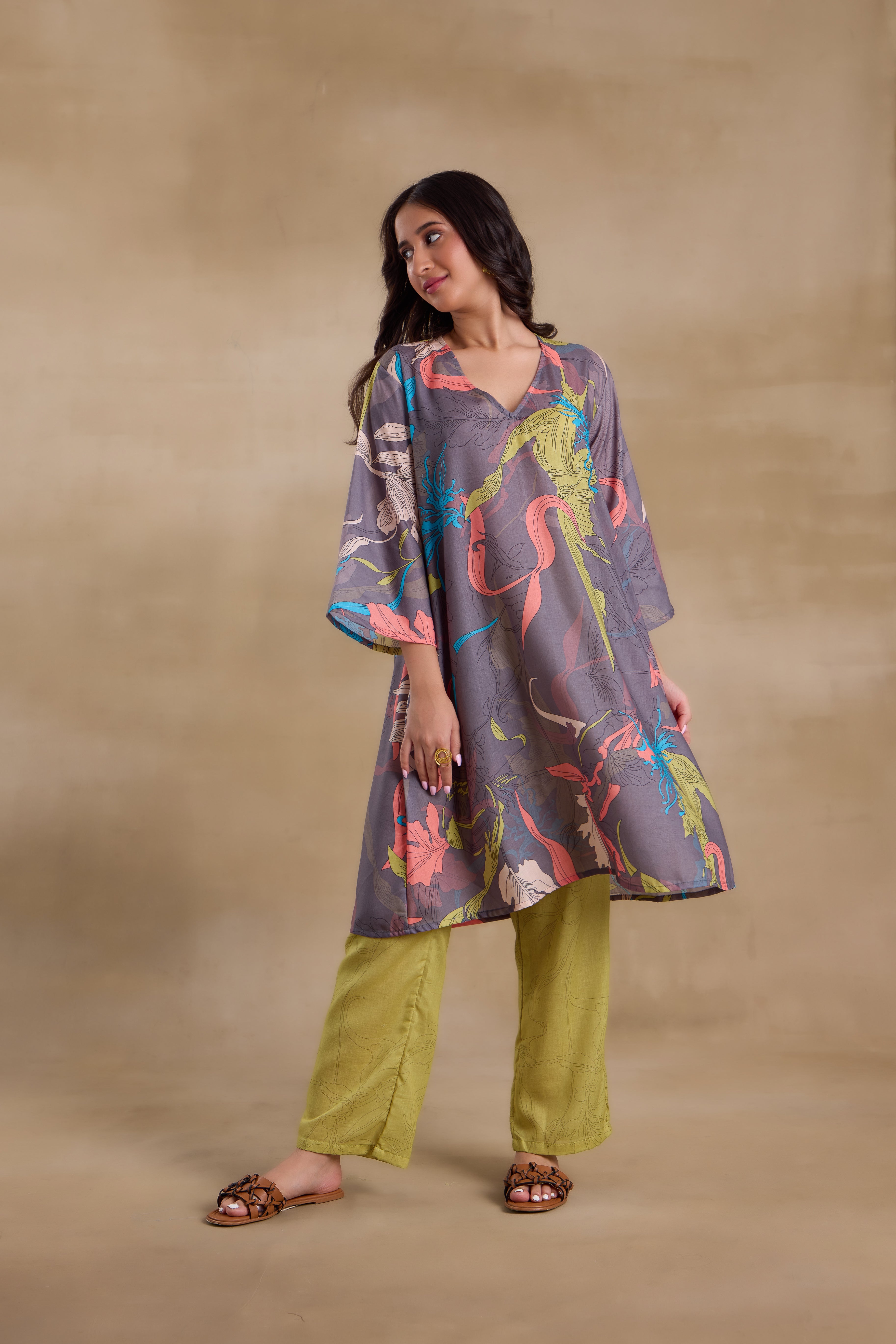 Alaya Pure Cotton Green Abstract Floral Kurta Set