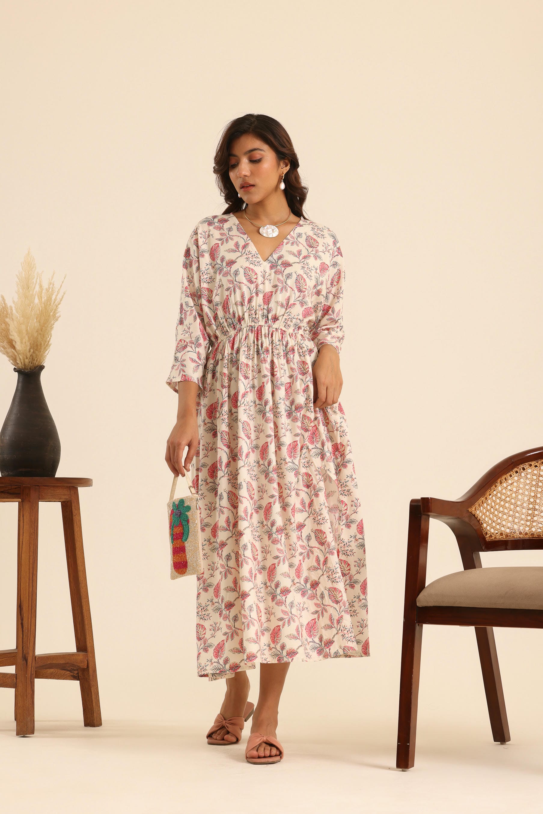 Rangrez Rose Latte Kaftan Dress