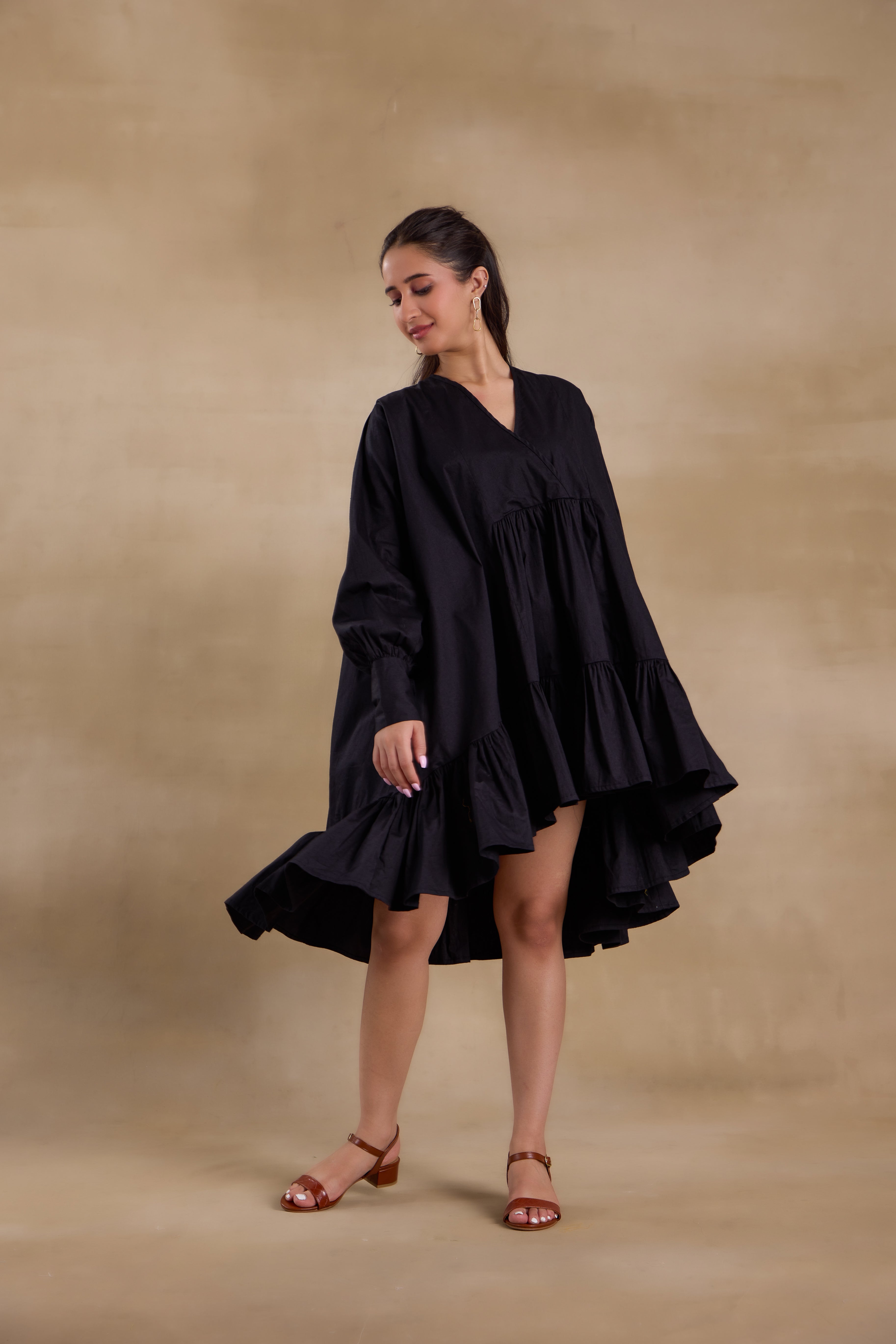 Alaya Essentials Black Tiered Ruffle Dress