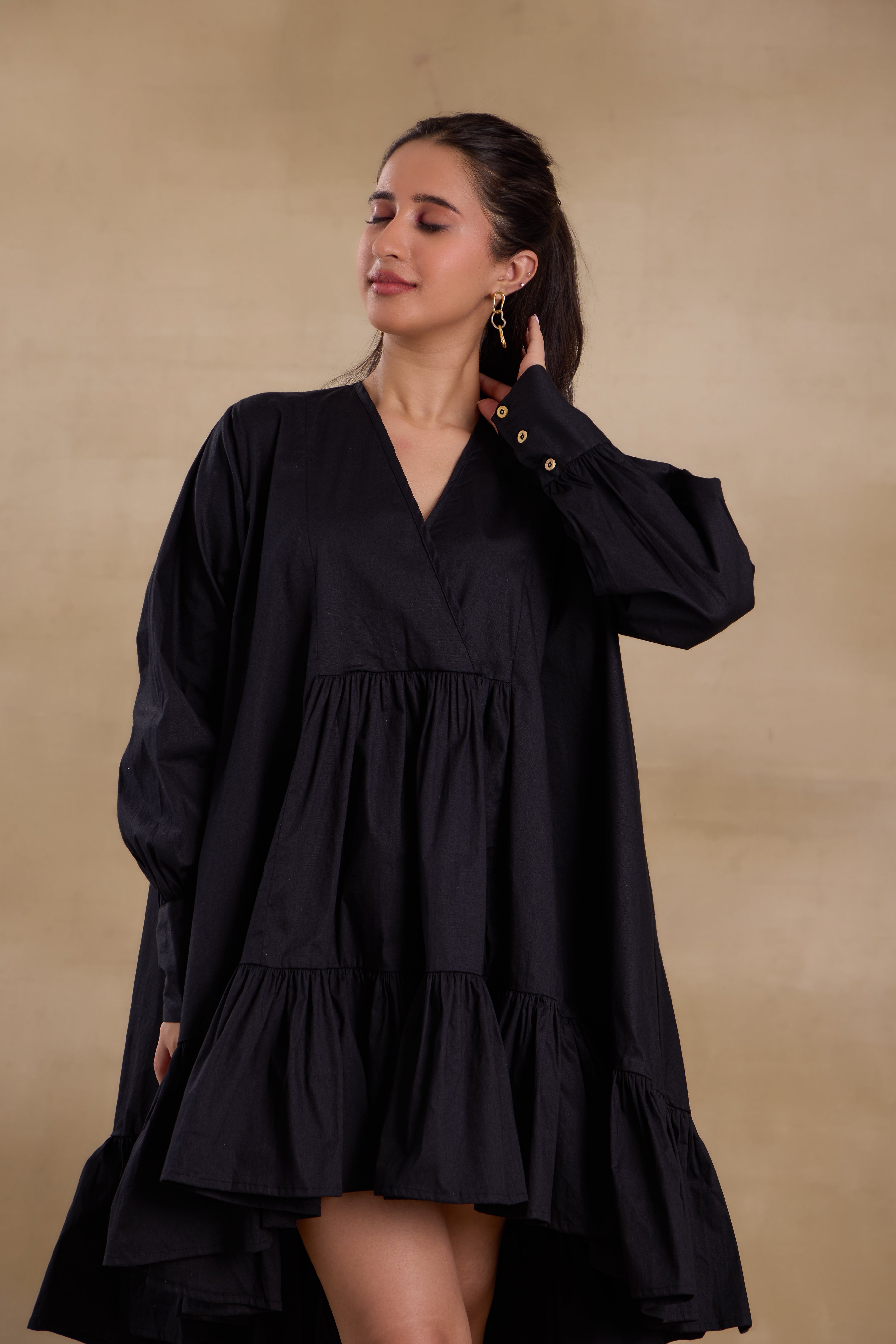 Alaya Essentials Black Tiered Ruffle Dress