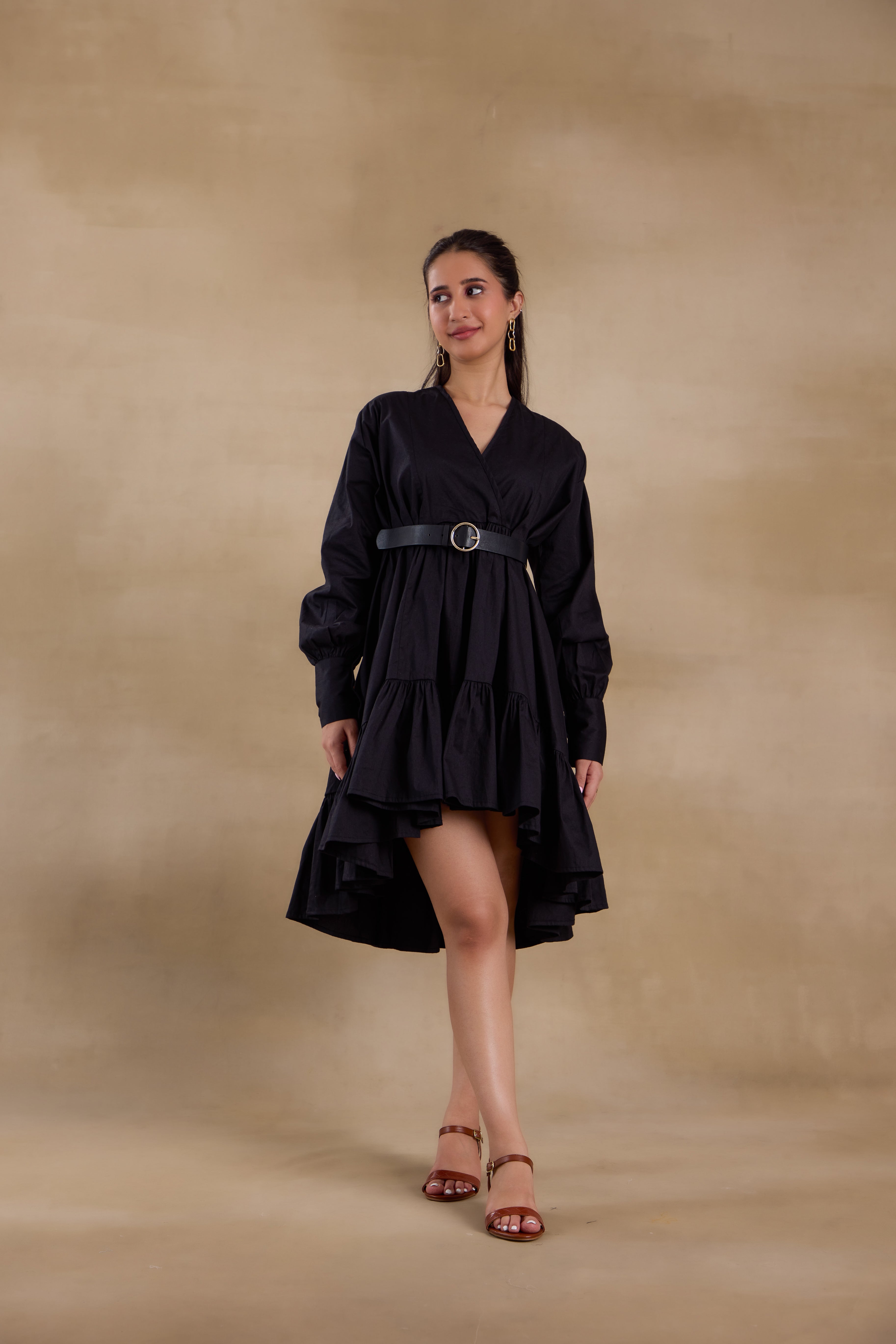 Alaya Essentials Black Tiered Ruffle Dress