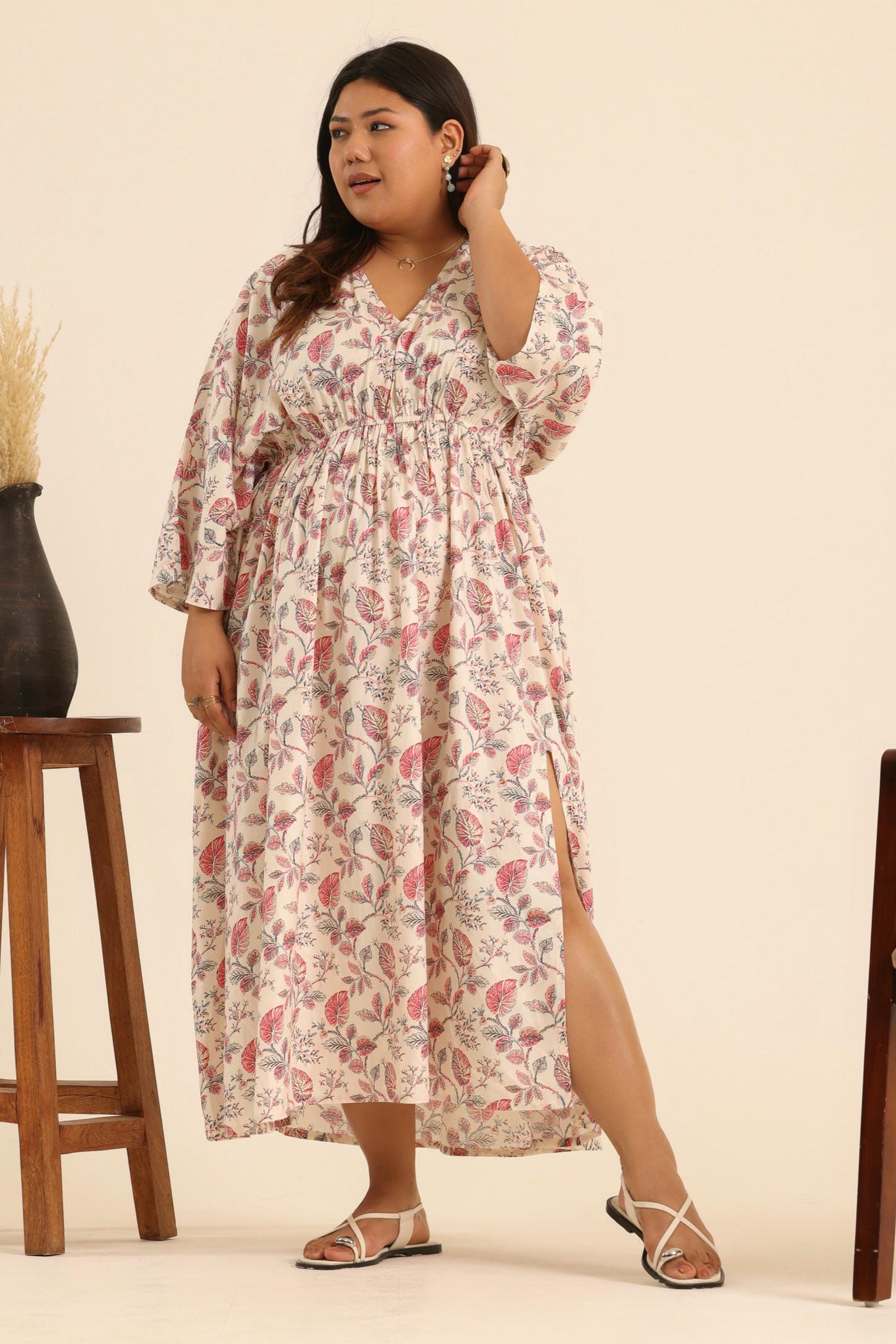 Rangrez Rose Latte Kaftan Dress