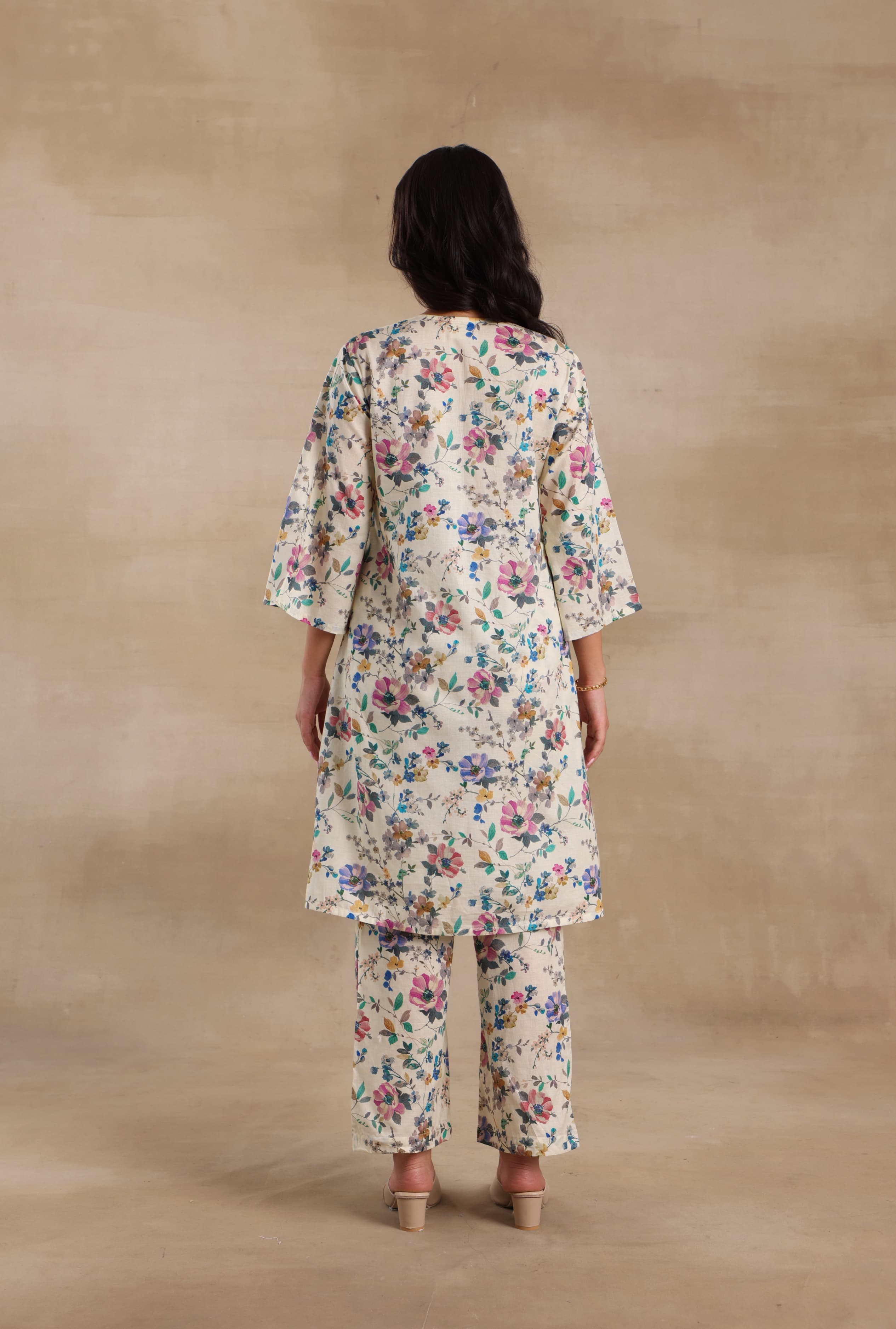 Alaya Pure Cotton Ivory Floral Kurta Set