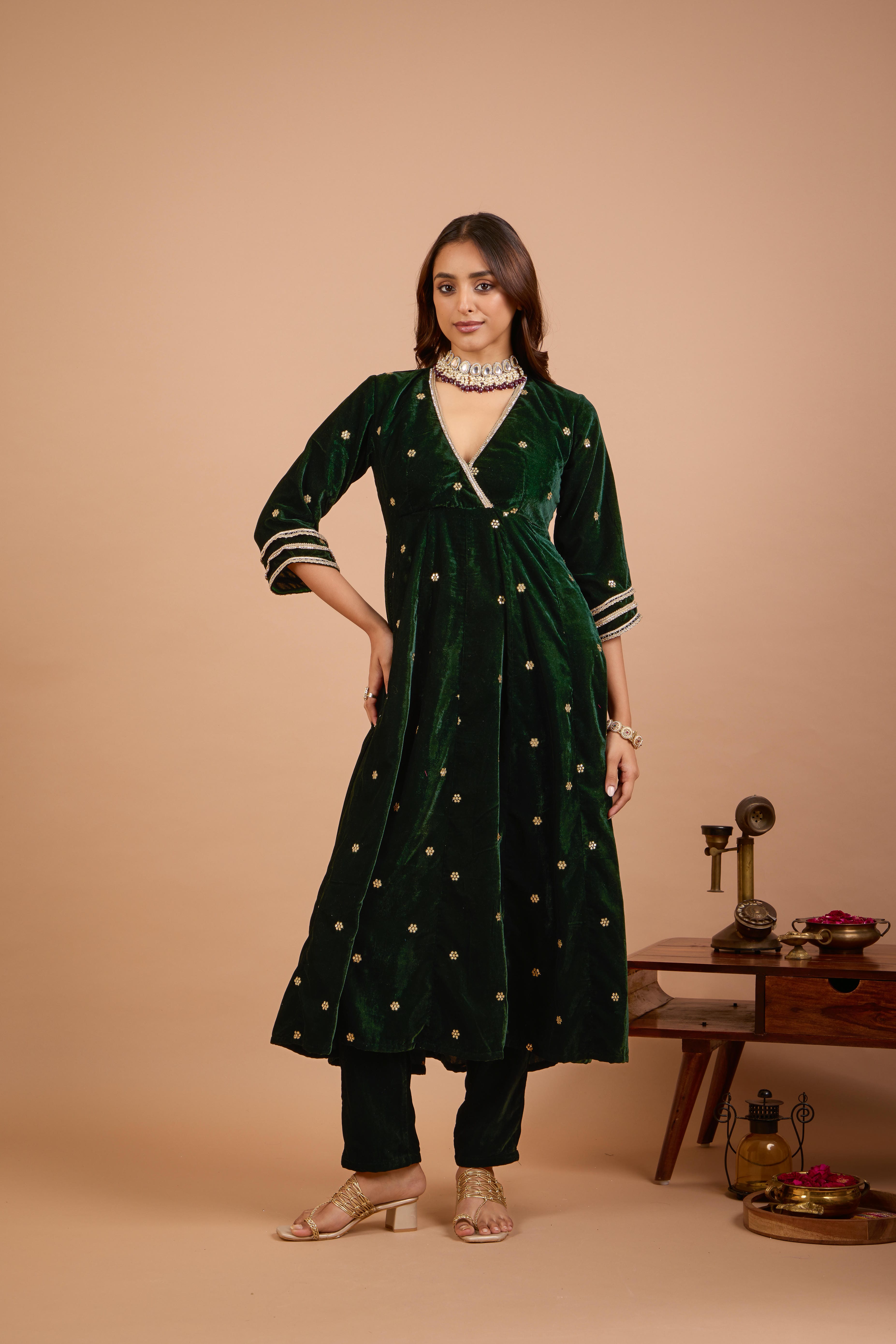 Alaya Jugni Emerald Glow Velvet Anarkali