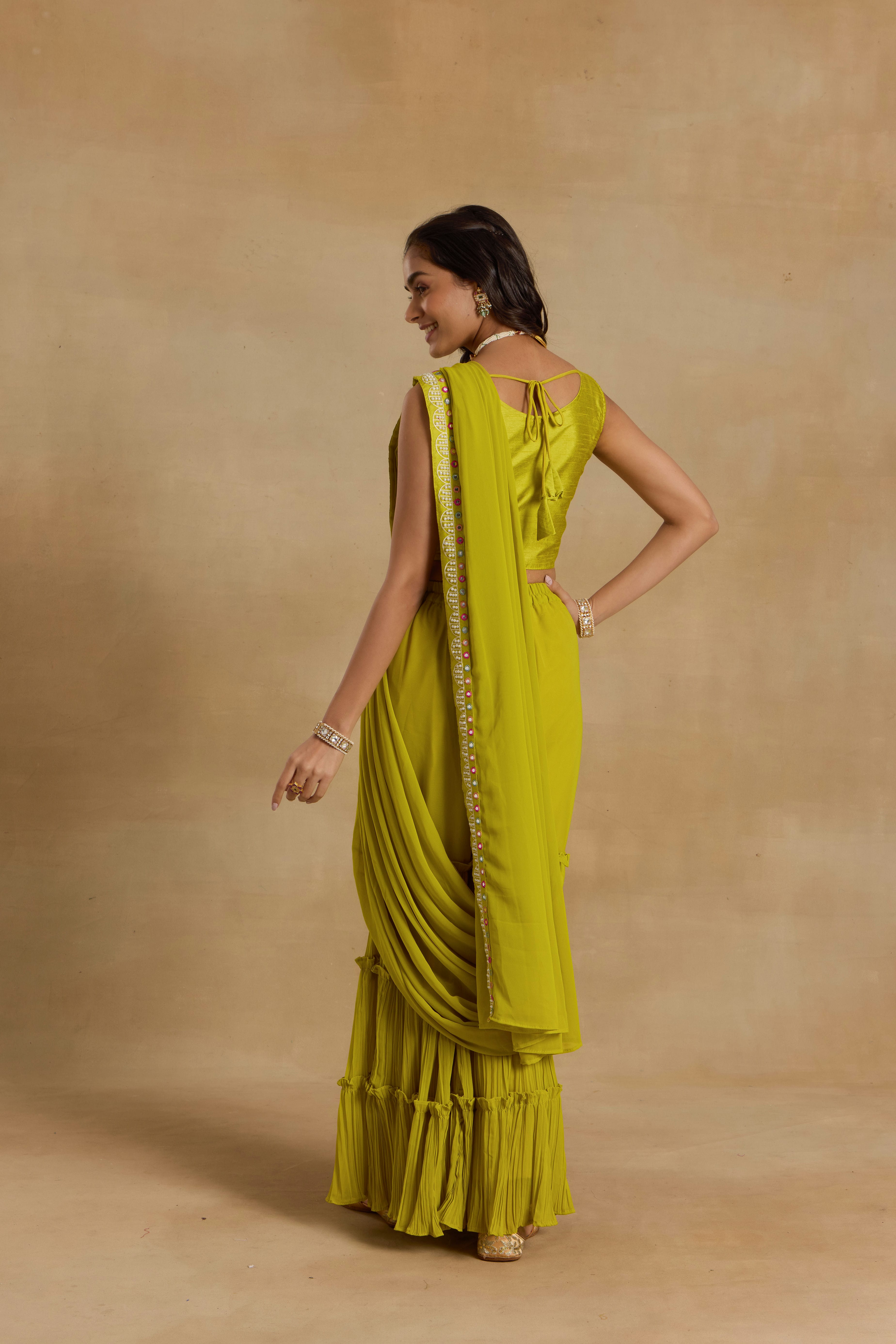 Alaya Heer Tangy Lime Garara Sari Set