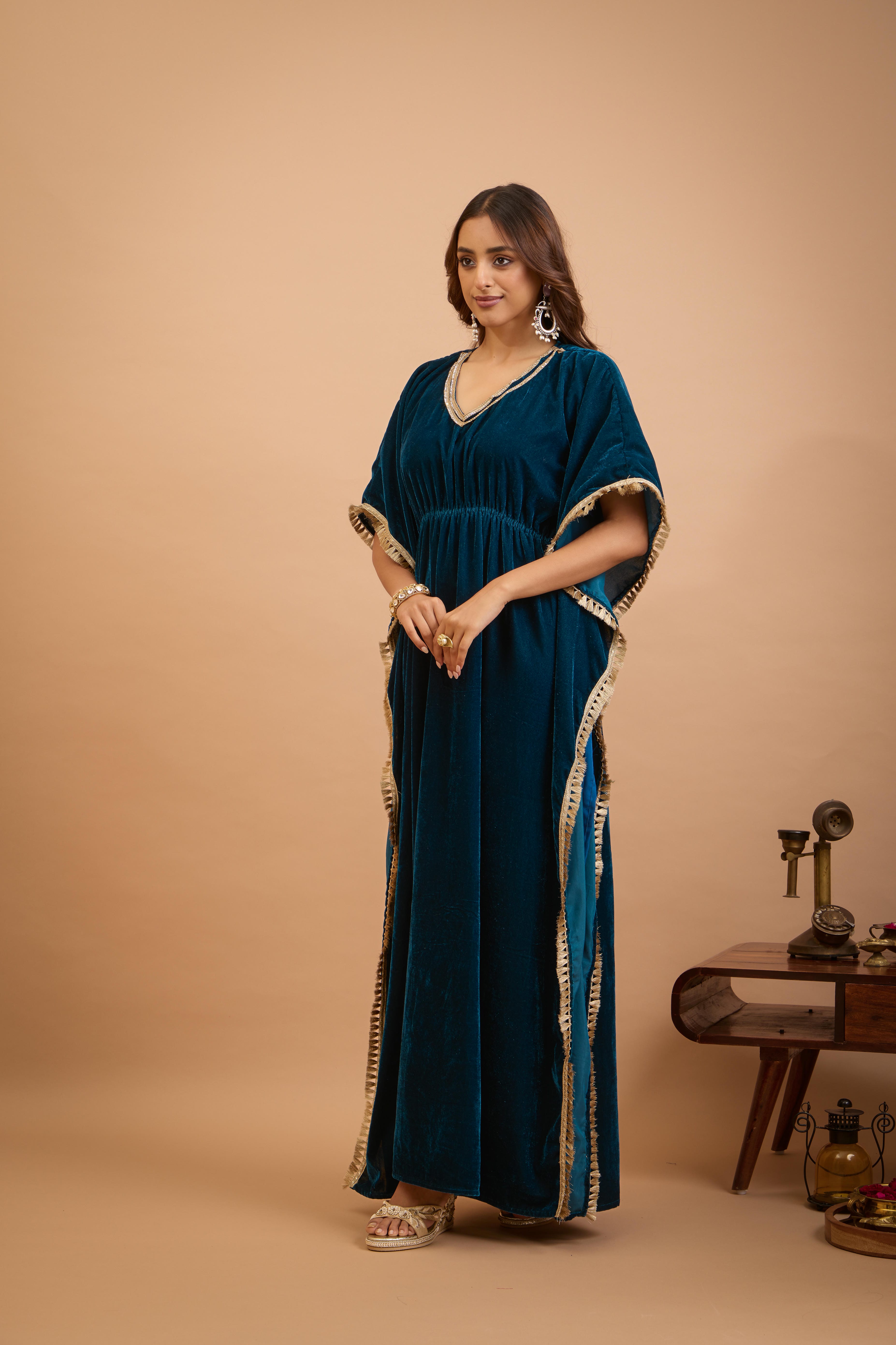 Alaya Jugni Bahamas Blue Velvet Bohemian Kaftan