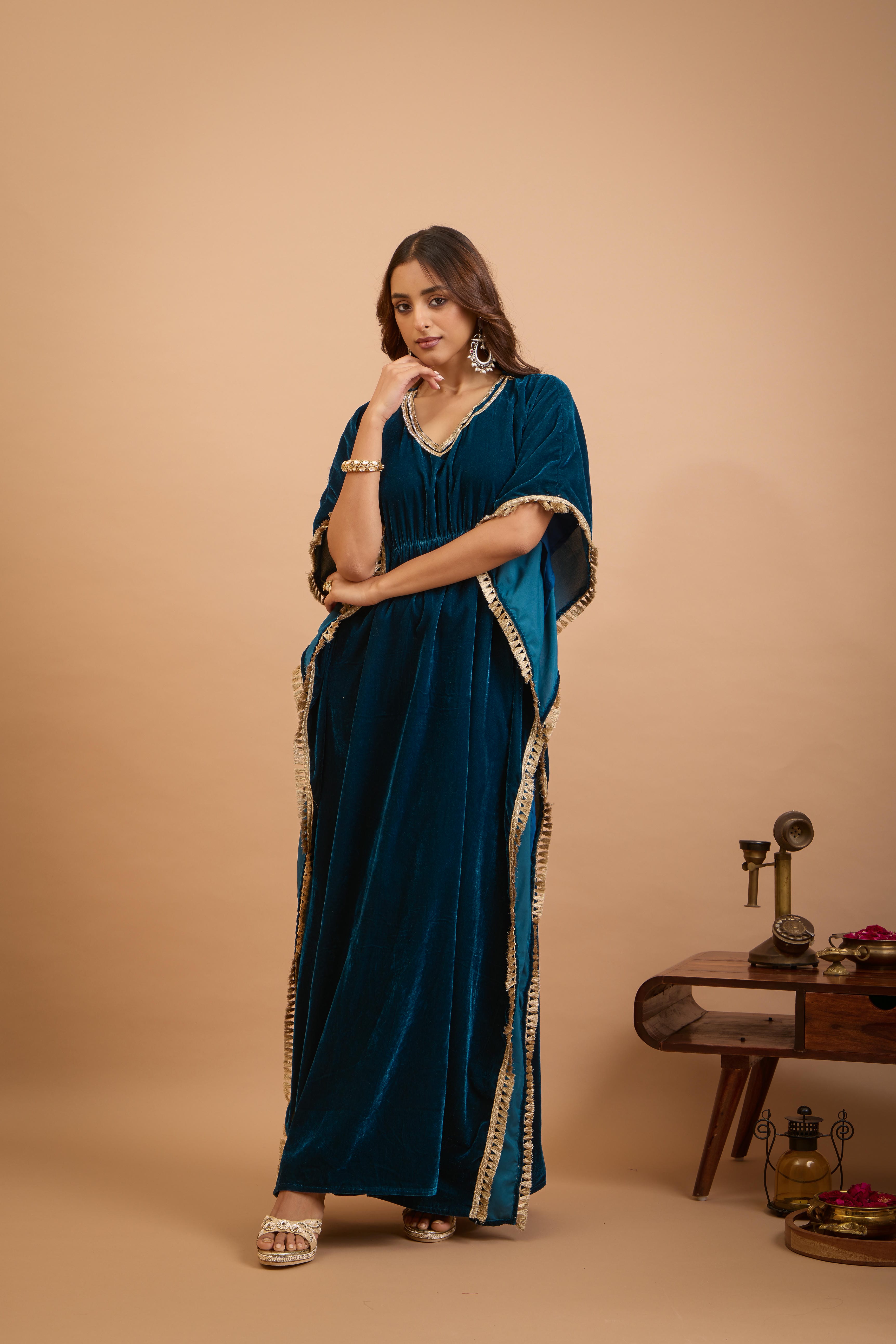 Alaya Jugni Bahamas Blue Velvet Bohemian Kaftan