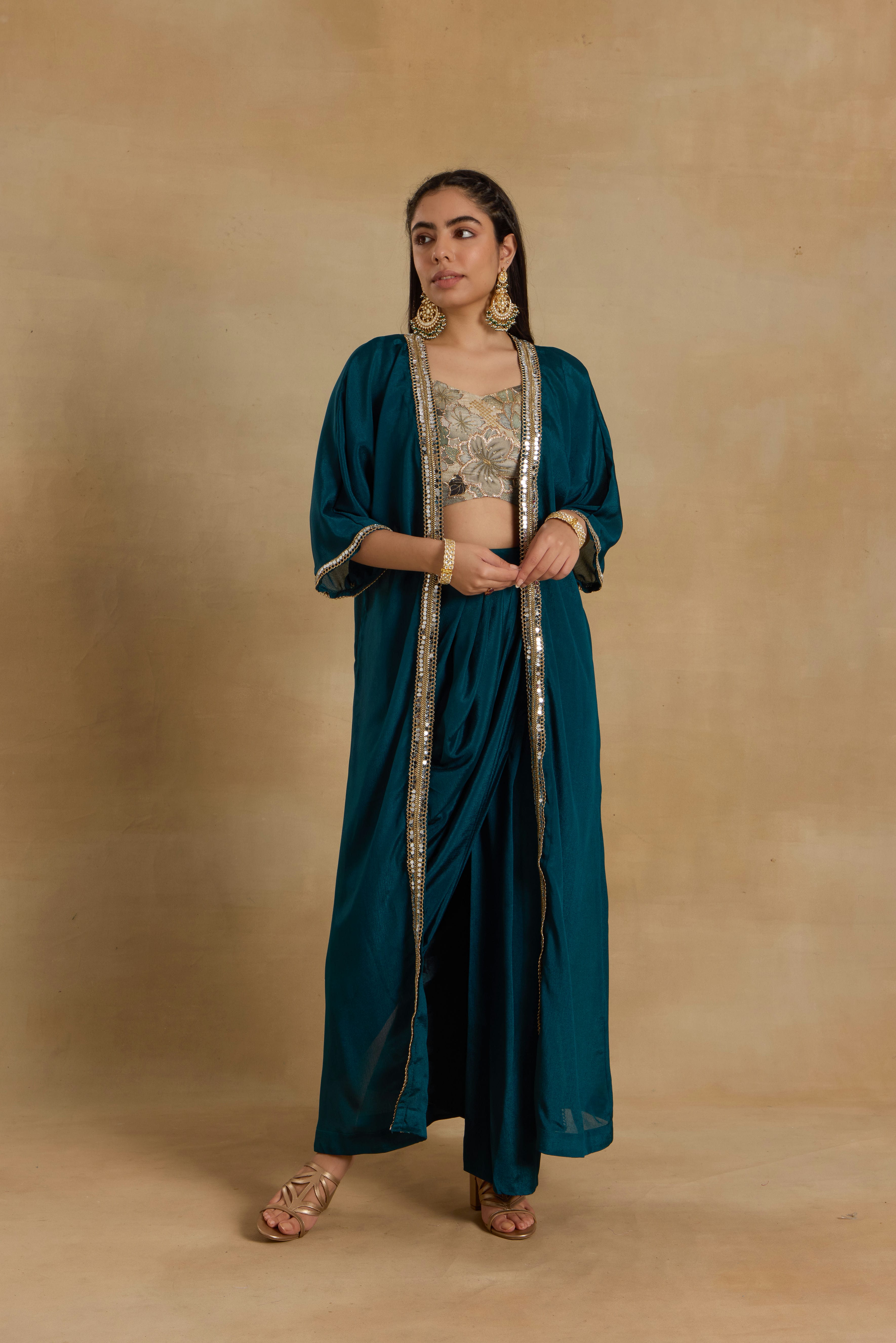 Alaya Heer Teal Trendy Draped Skirt Set