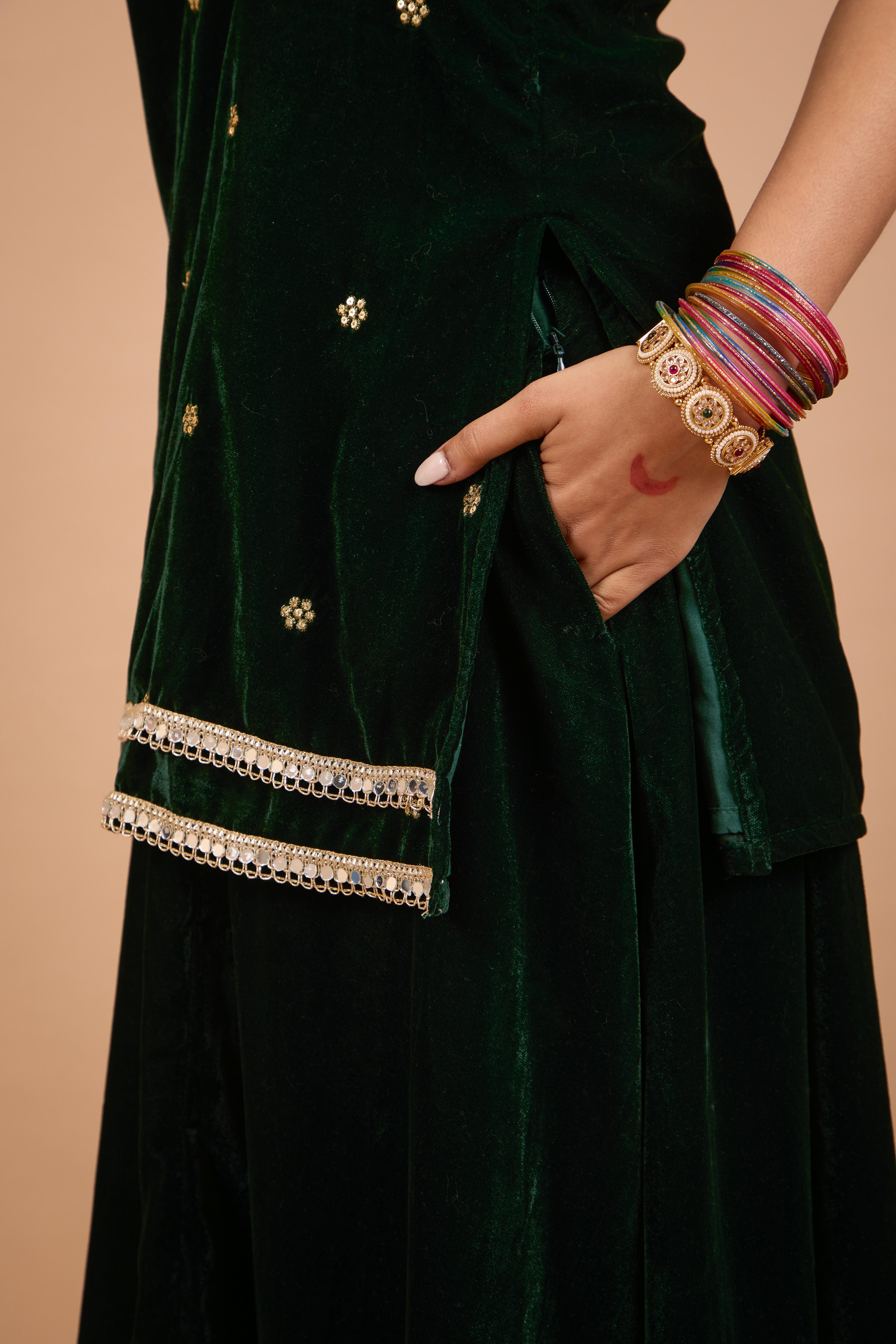 Alaya Jugni Emerald Luxe Velvet Cami Kurta Set