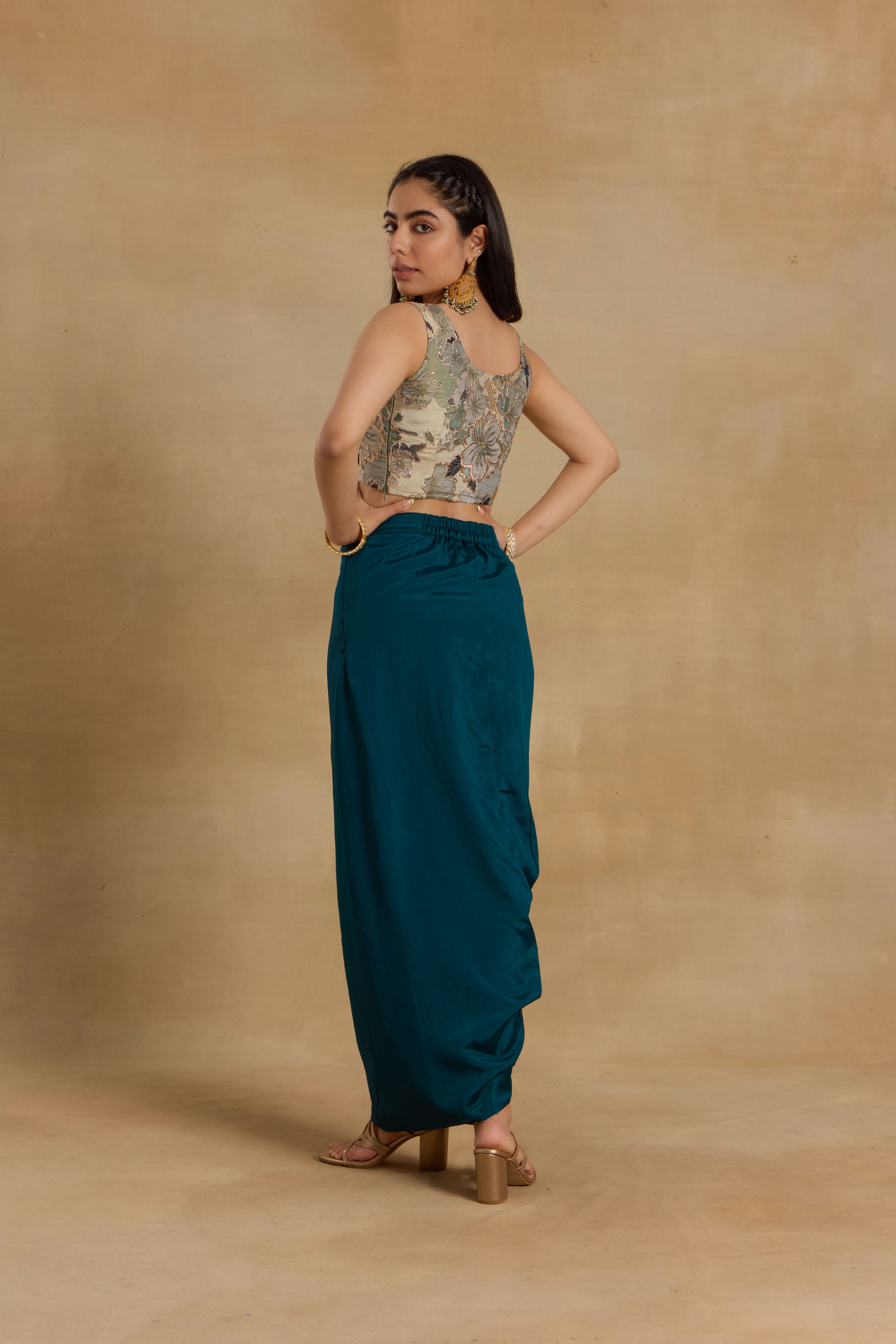 Alaya Heer Teal Trendy Draped Skirt Set