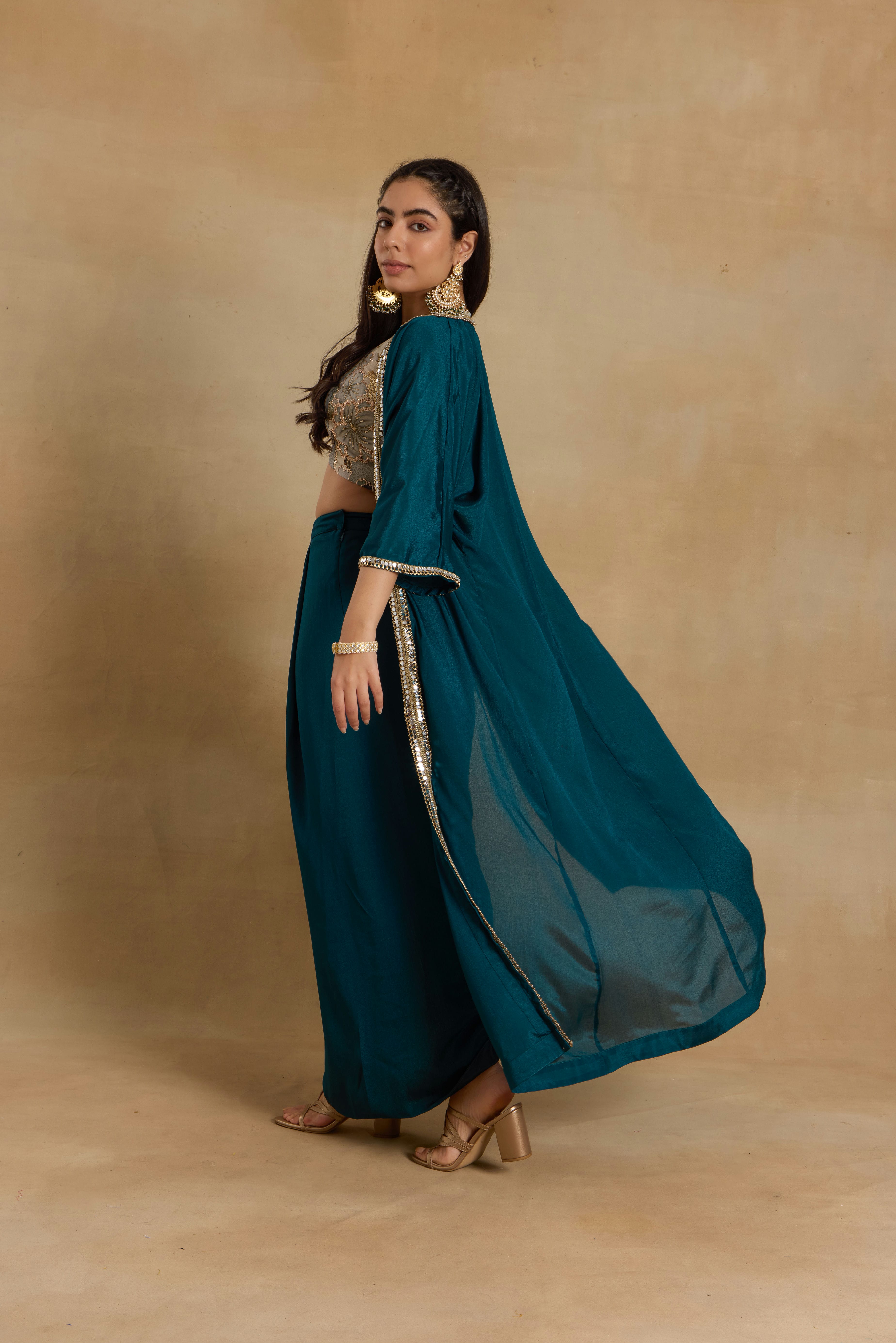 Alaya Heer Teal Trendy Draped Skirt Set