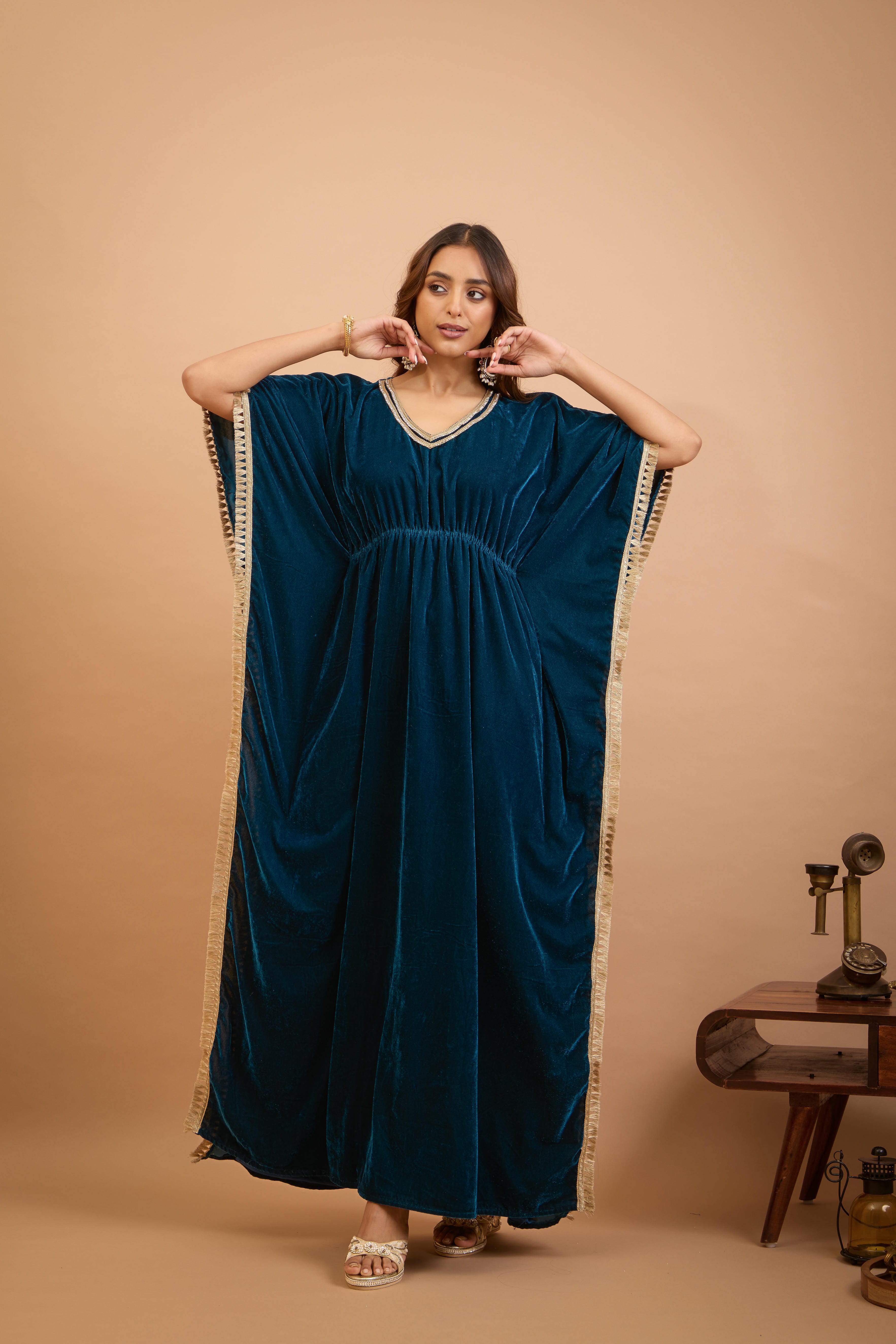 Alaya Jugni Bahamas Blue Velvet Bohemian Kaftan