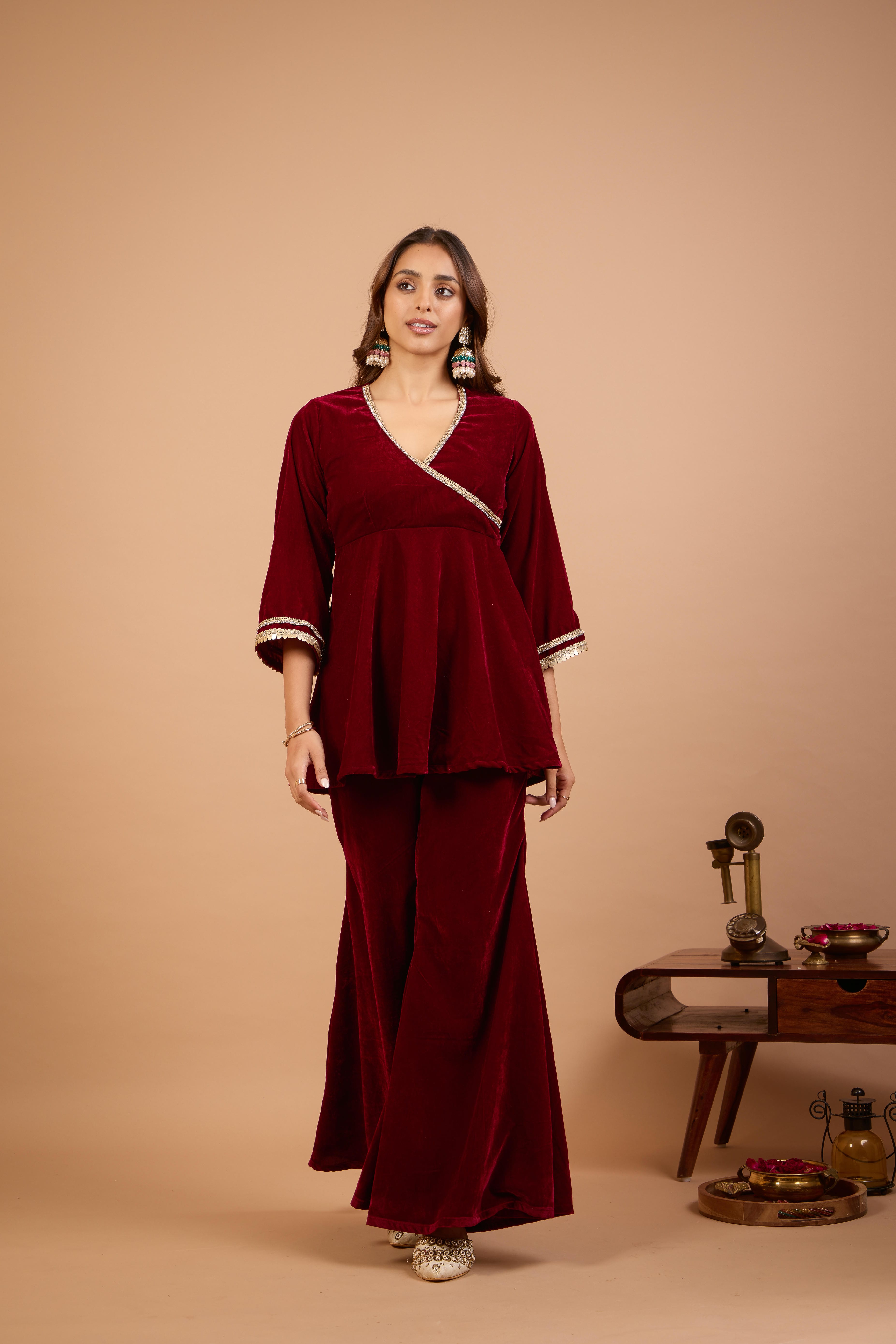 Alaya Jugni Plum Red Peplum Kurta