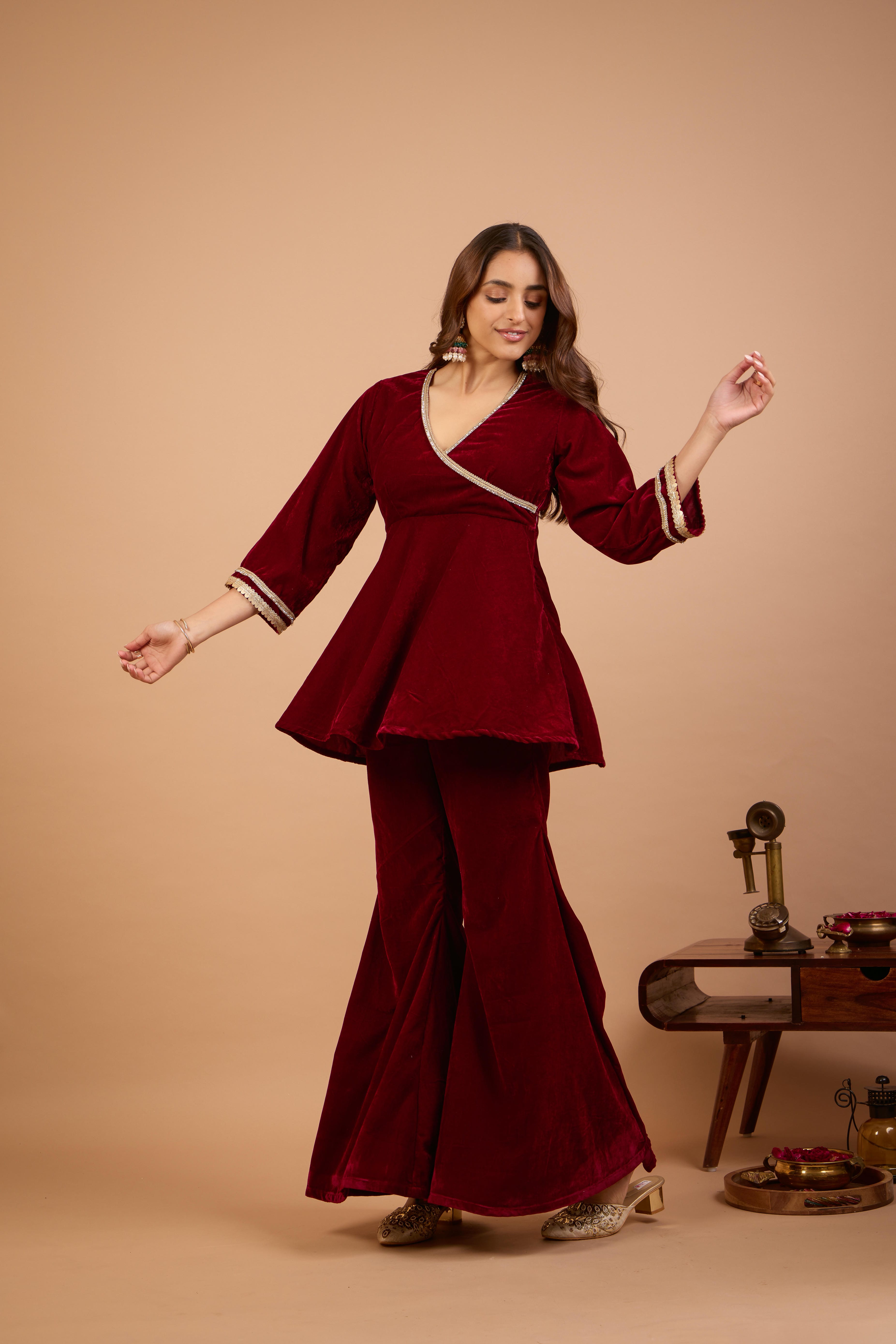 Alaya Jugni Plum Red Peplum Kurta