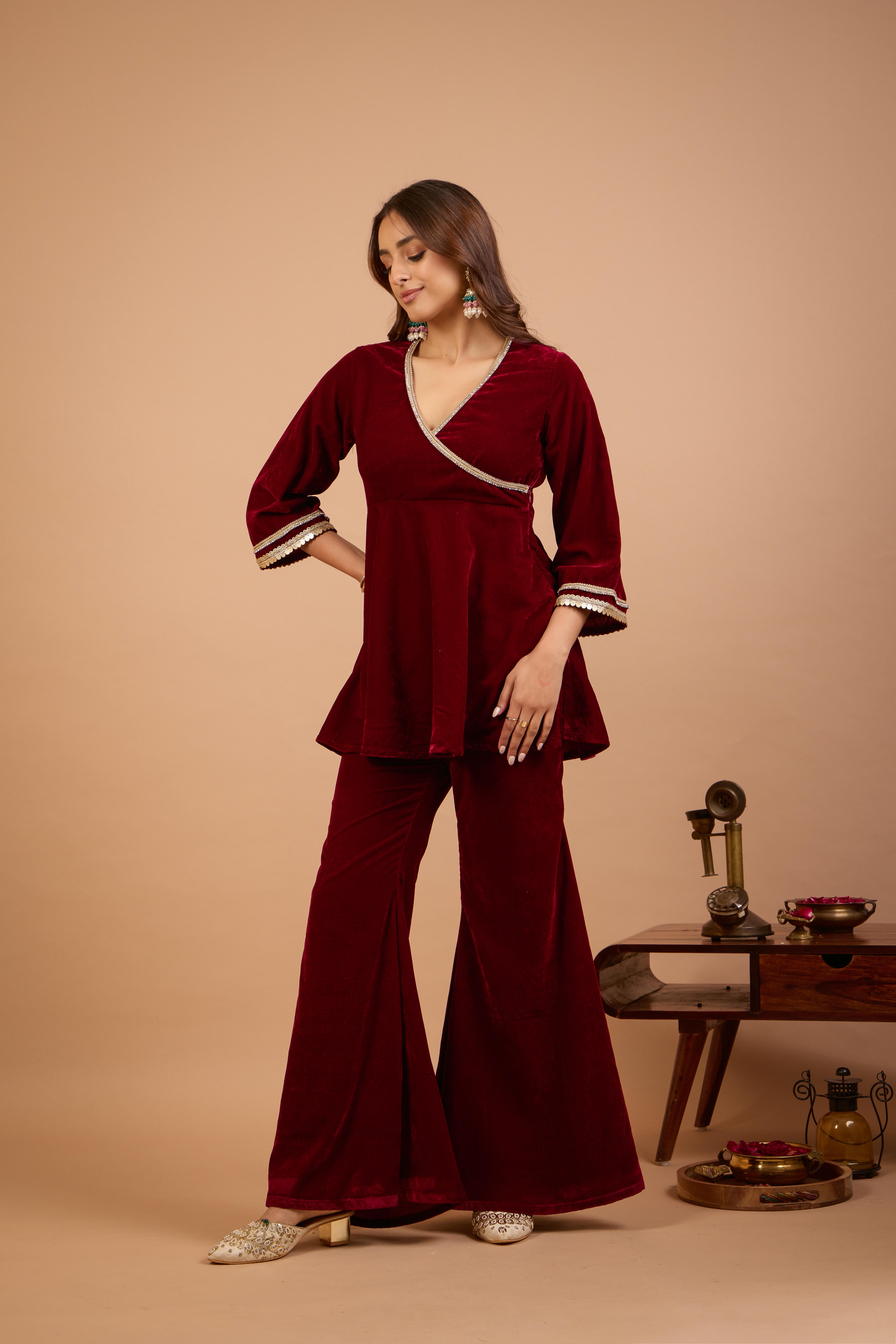 Alaya Jugni Plum Red Peplum Kurta