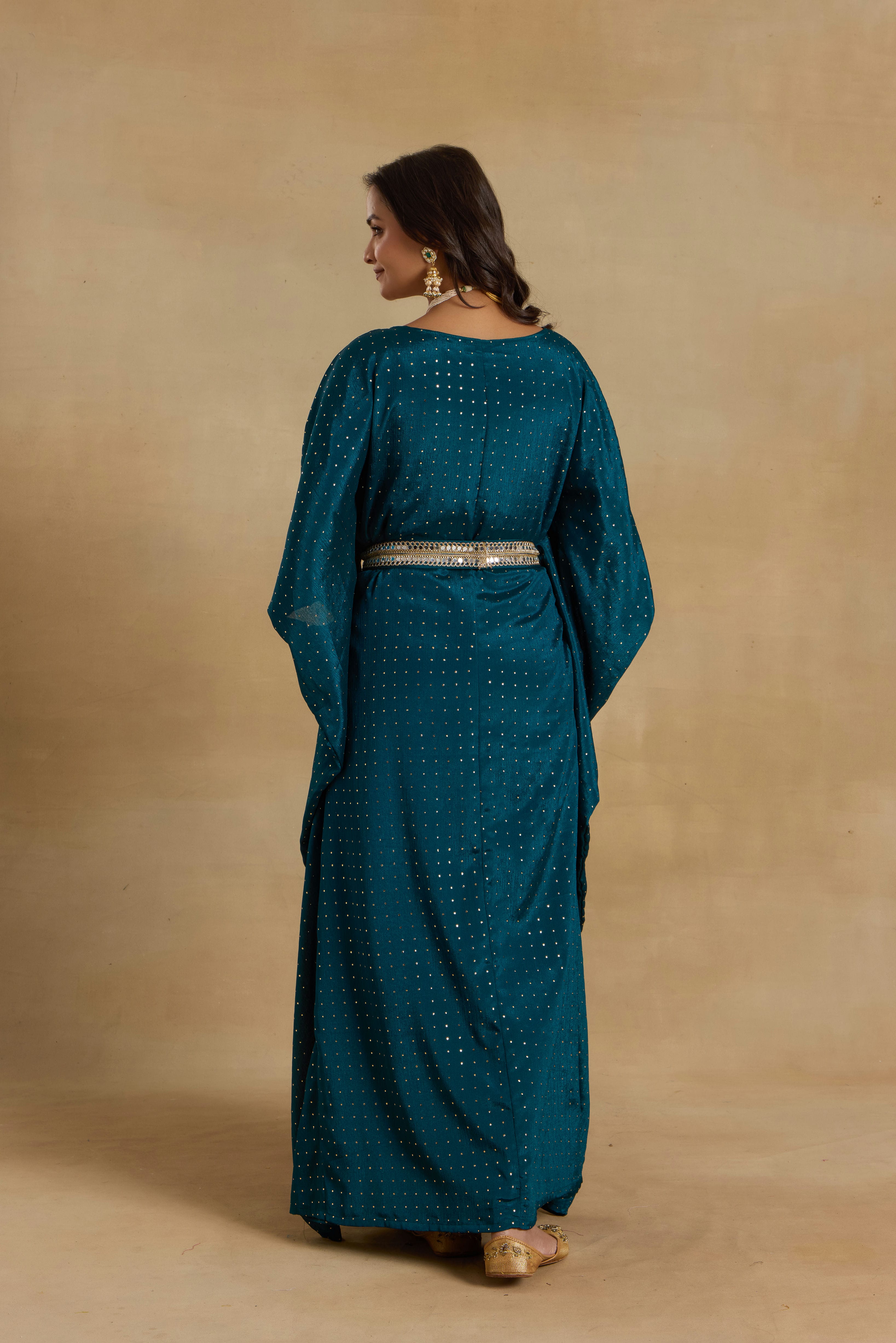 Alaya Heer Teal Twilight Kaftan With Belt