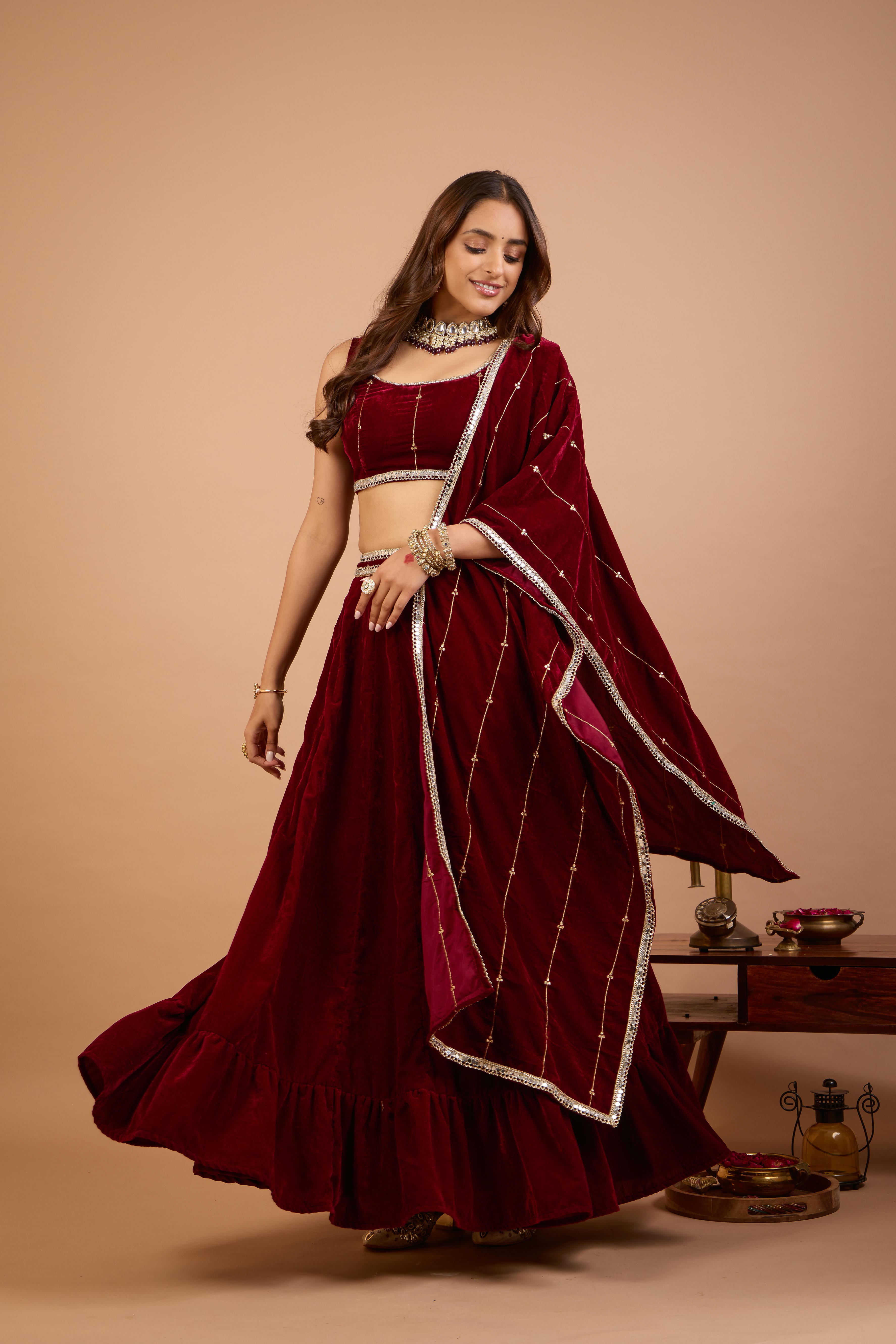 Alaya Jugni Scarlet Plum Red Lehenga Set