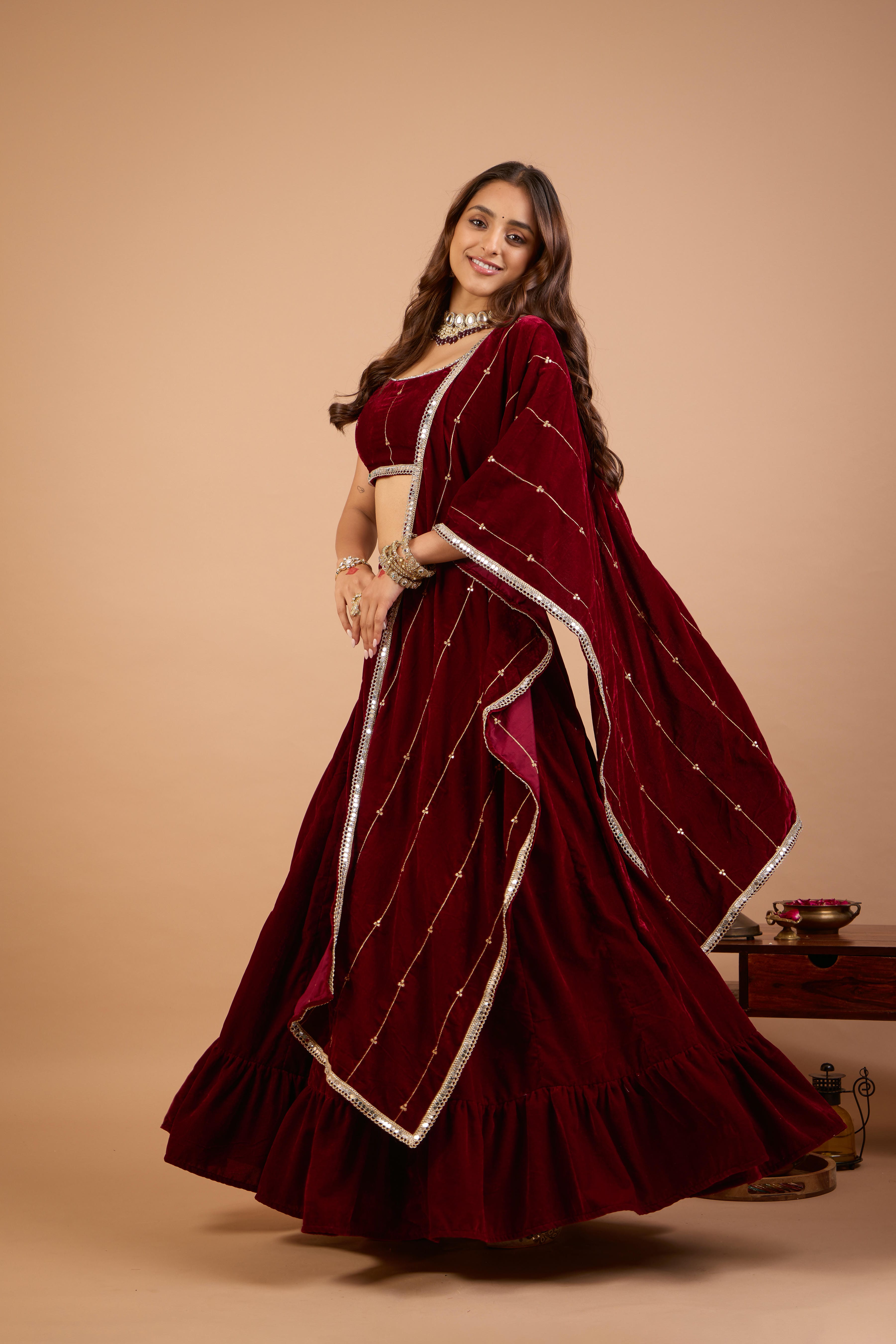 Alaya Jugni Scarlet Plum Red Lehenga Set