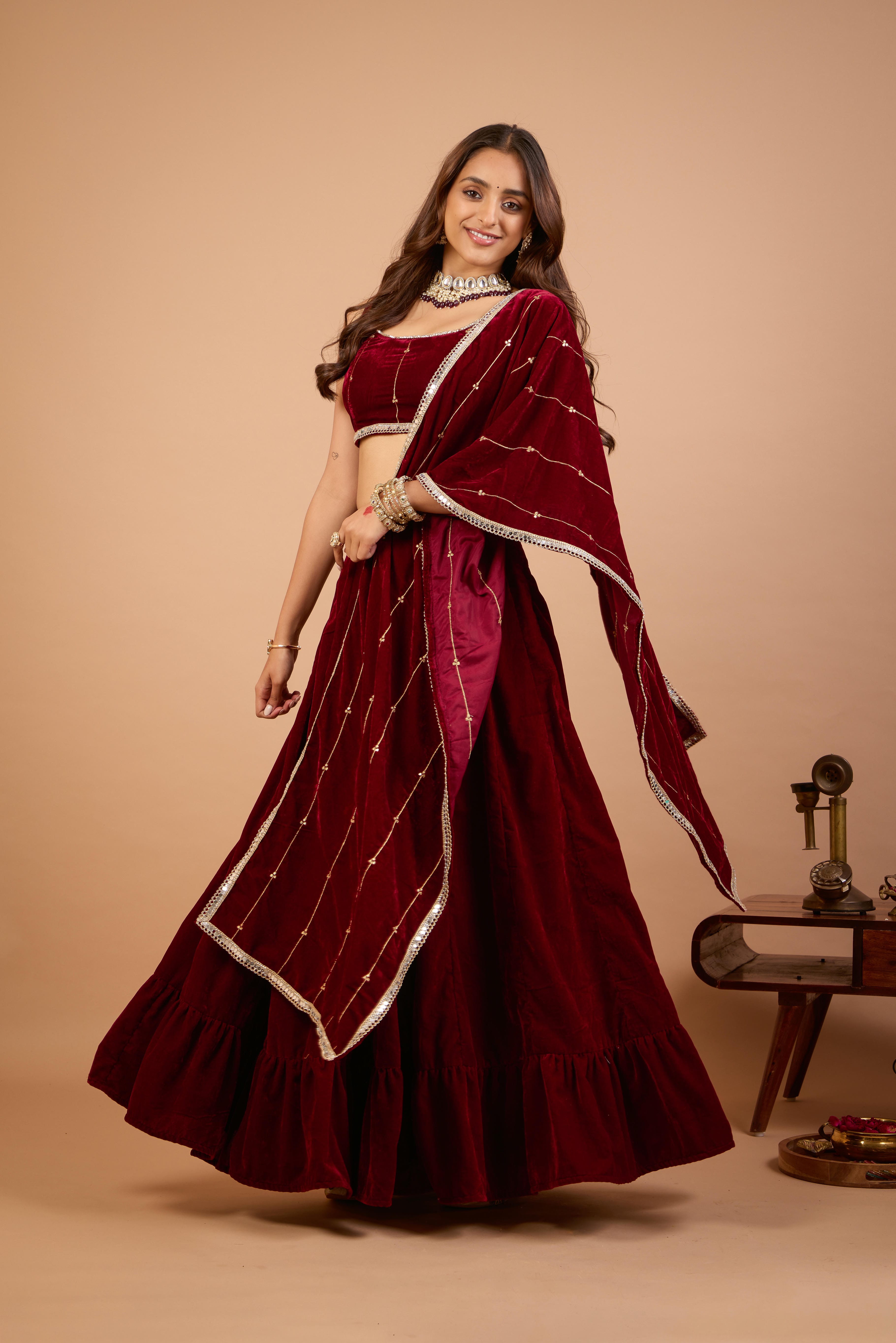 Alaya Jugni Scarlet Plum Red Lehenga