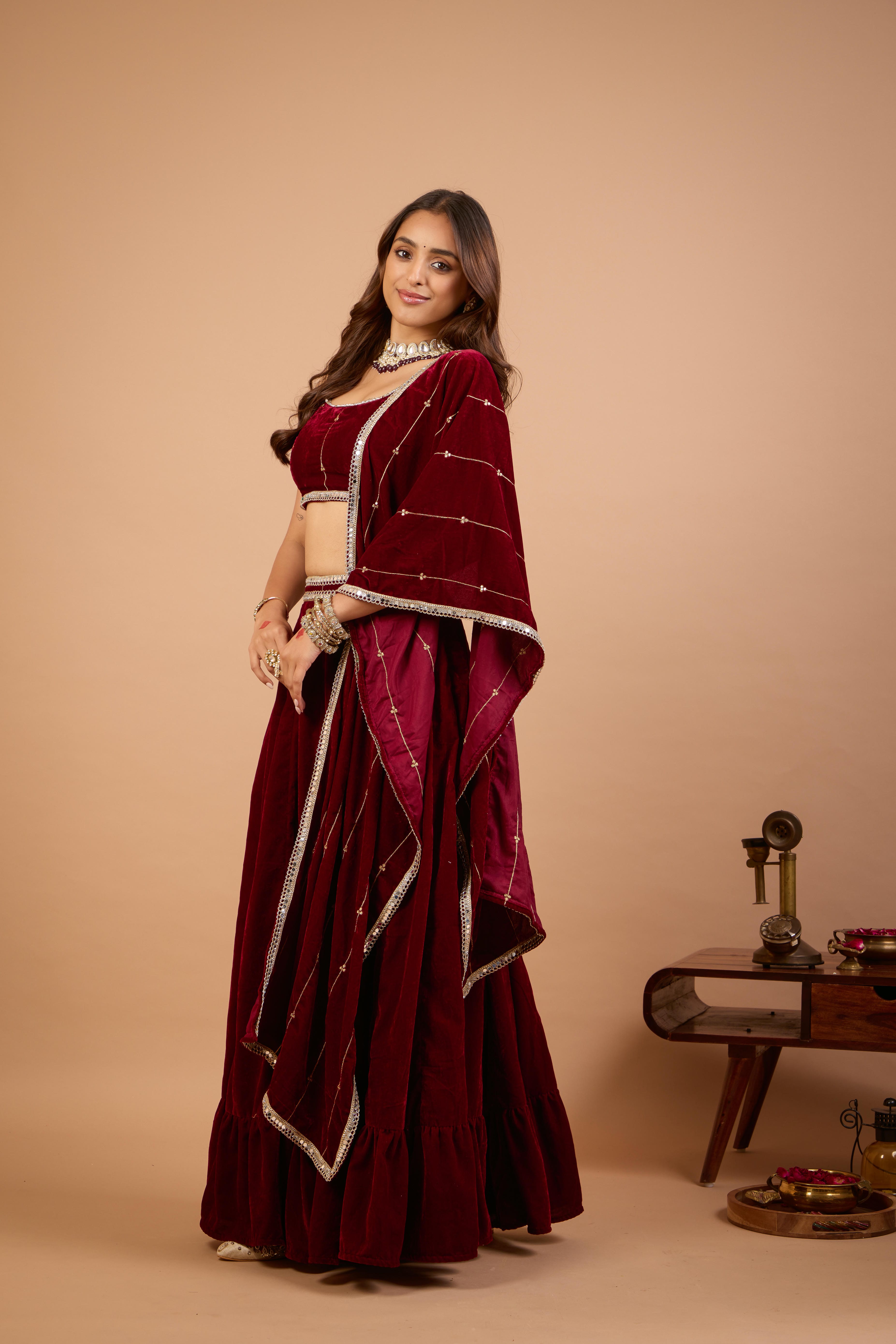 Alaya Jugni Scarlet Plum Red Lehenga