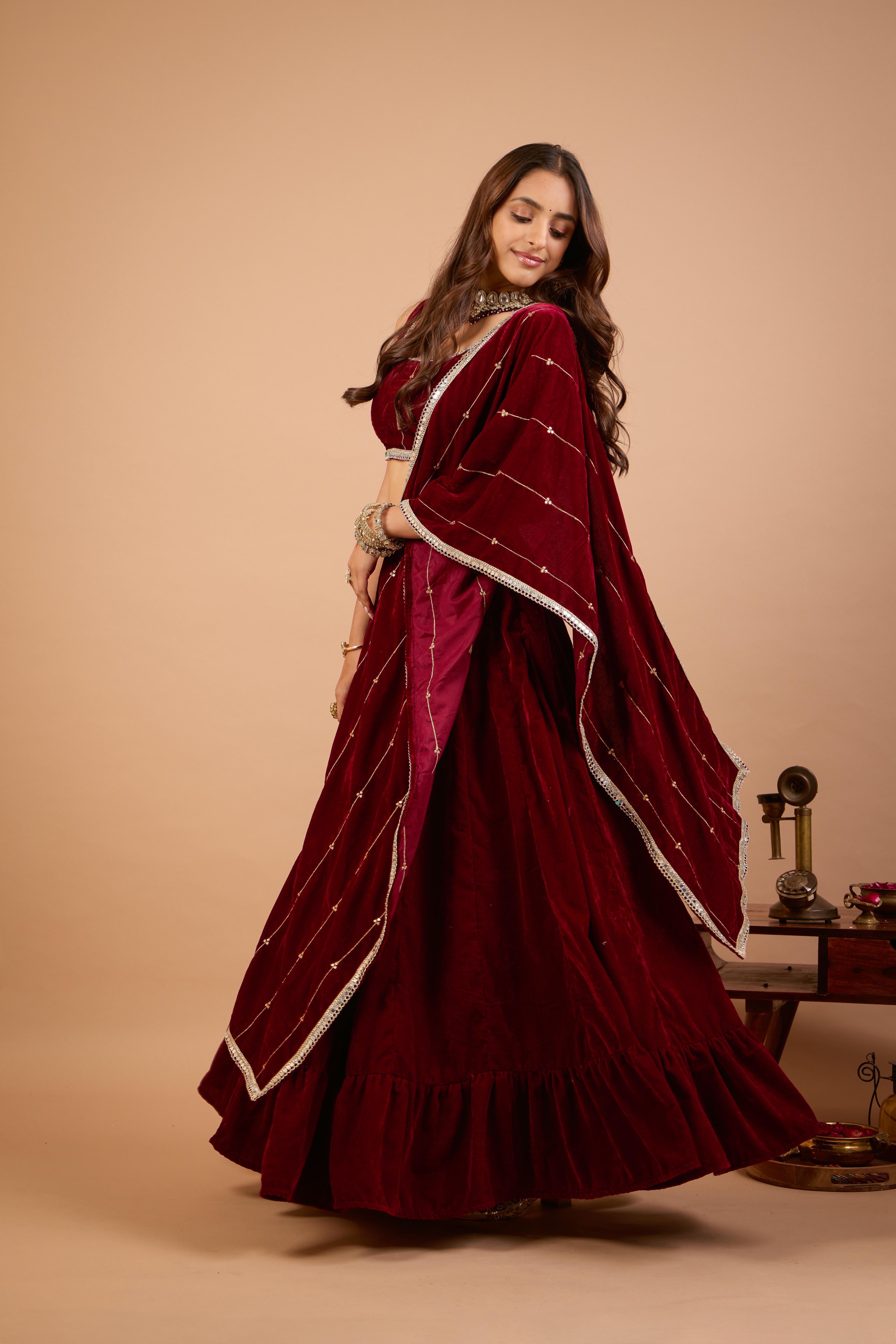 Alaya Jugni Scarlet Plum Red Lehenga