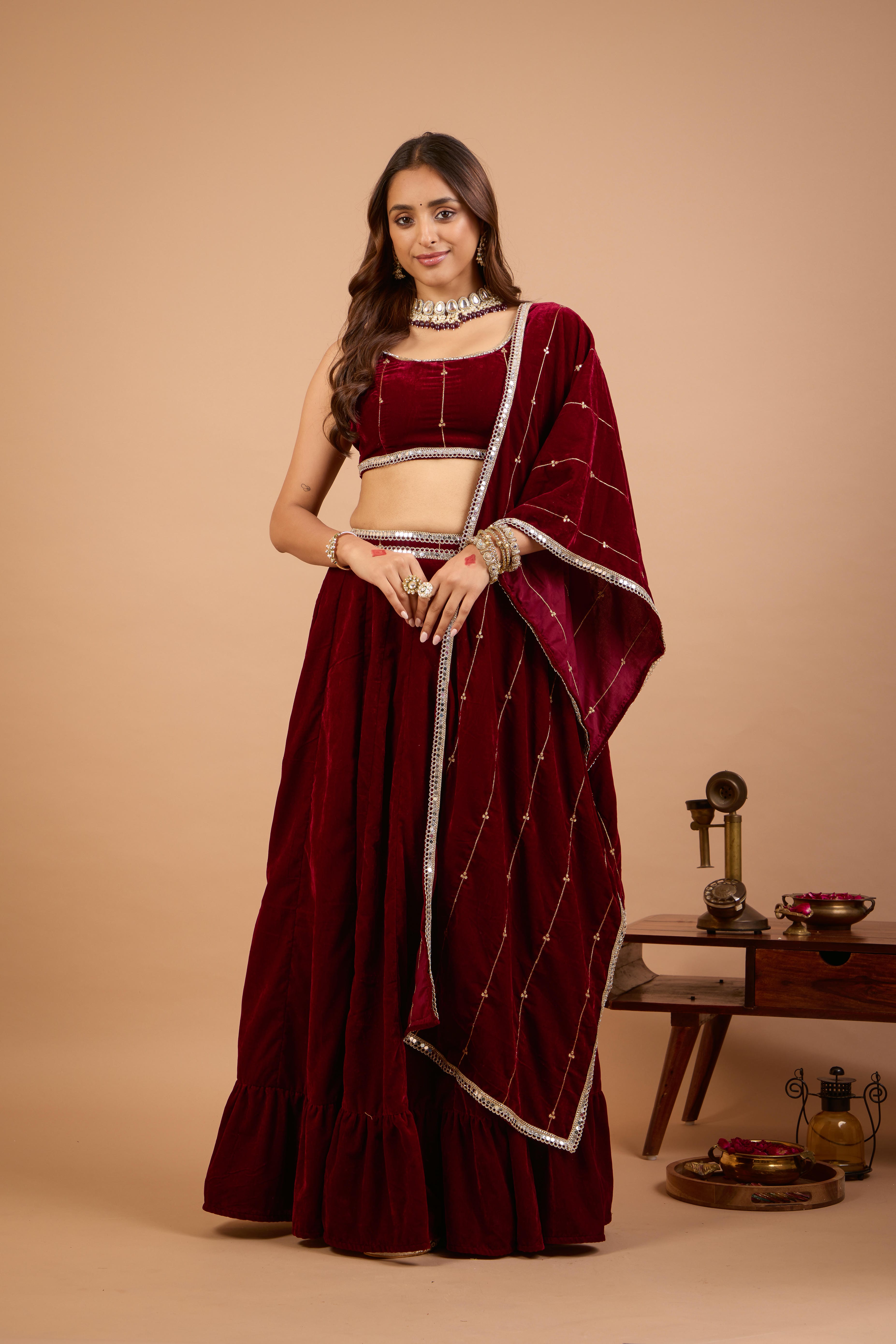 Alaya Jugni Scarlet Plum Red Lehenga